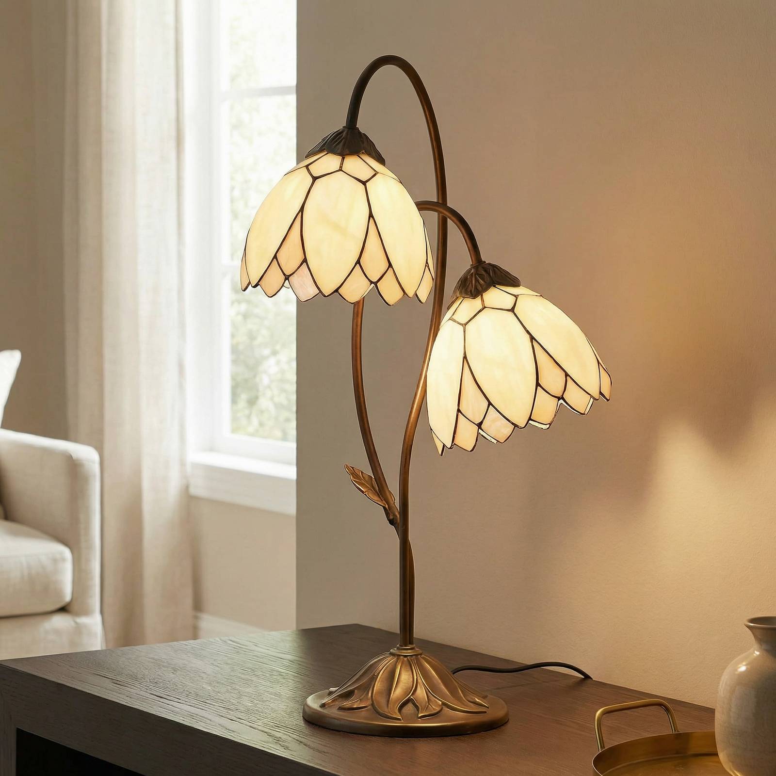 Clayre&Eef Lampe à poser Liliana à 2 lampes style Tiffany