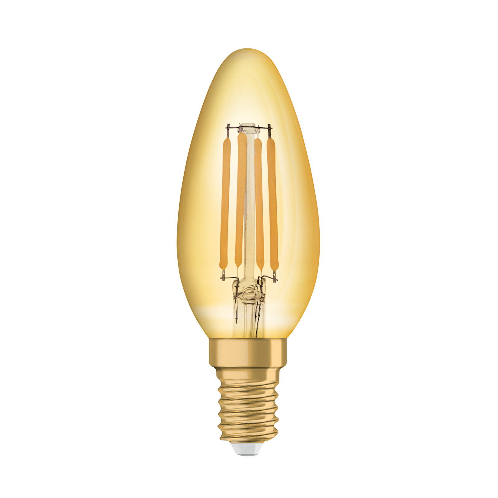 Lâmpada de vela LED da OSRAM Vintage 1906, E14 Filamento 4W 824 dourado