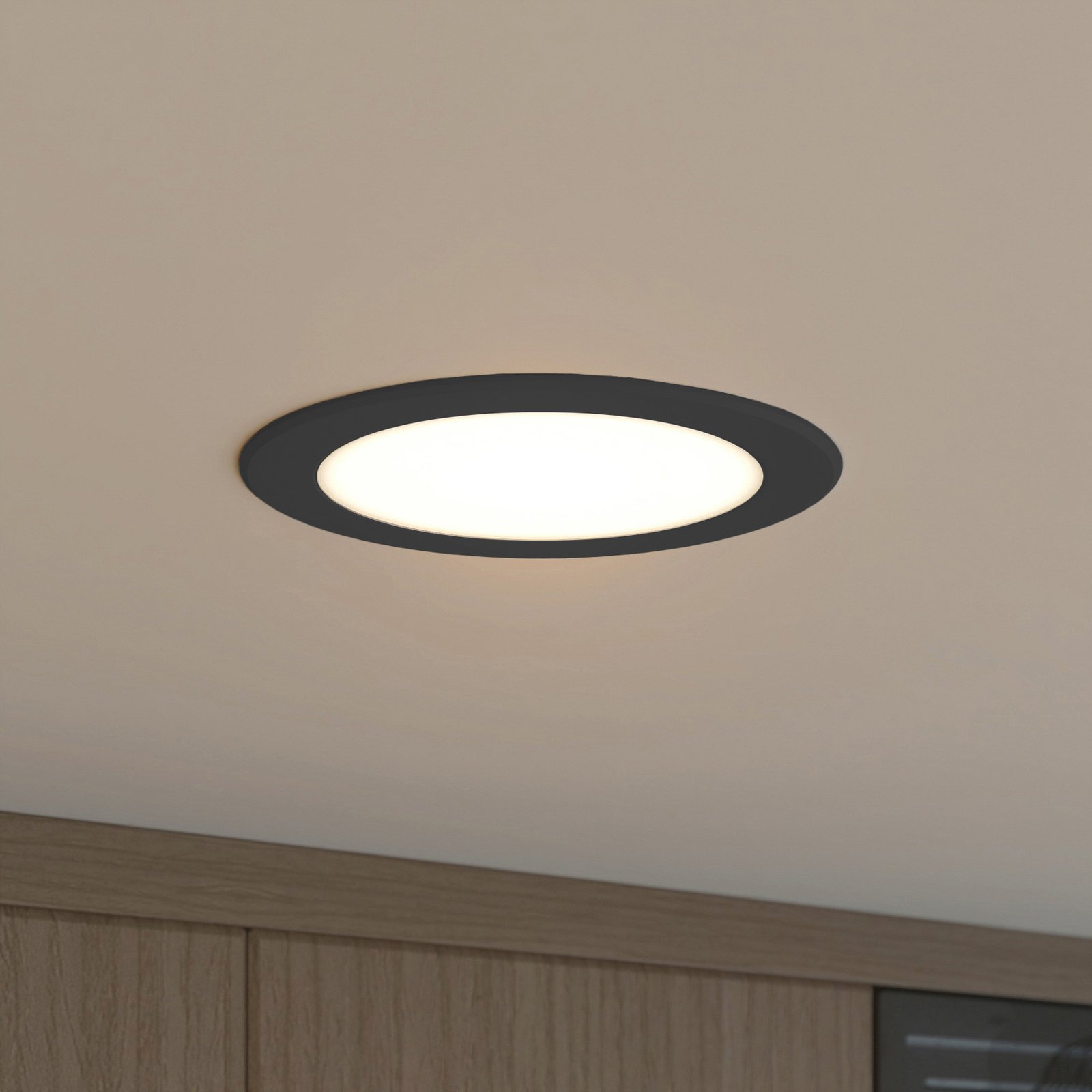 Prios LED recessed spotlight Rida, black, 14.5 cm, 12 W, CCT