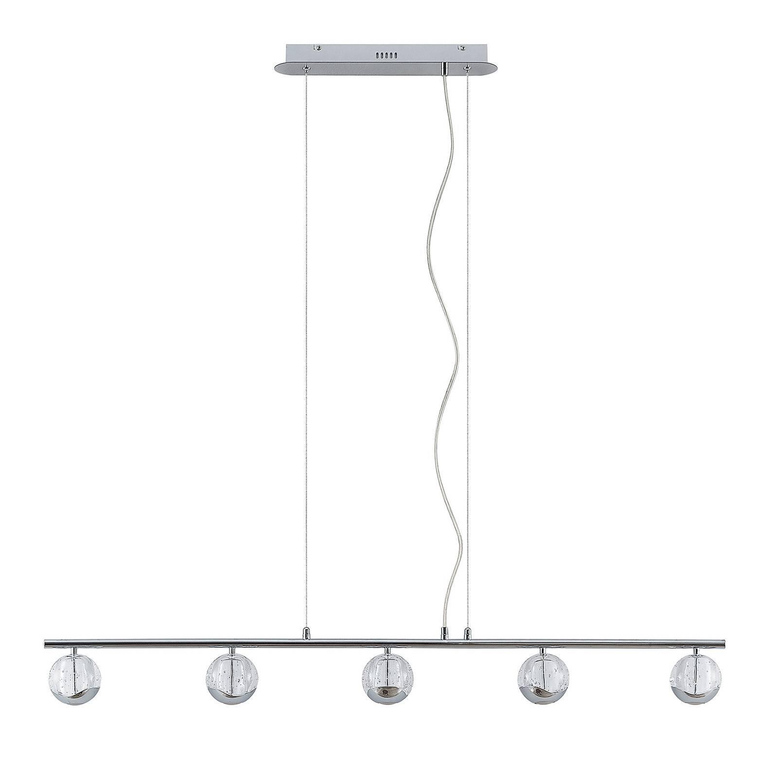 Lucande Kilio lámpara colgante LED, 5 luces, cromo, para salón / comedor, acero, vidrio, 5 W, longitud: 118 cm, anchura: 9 cm