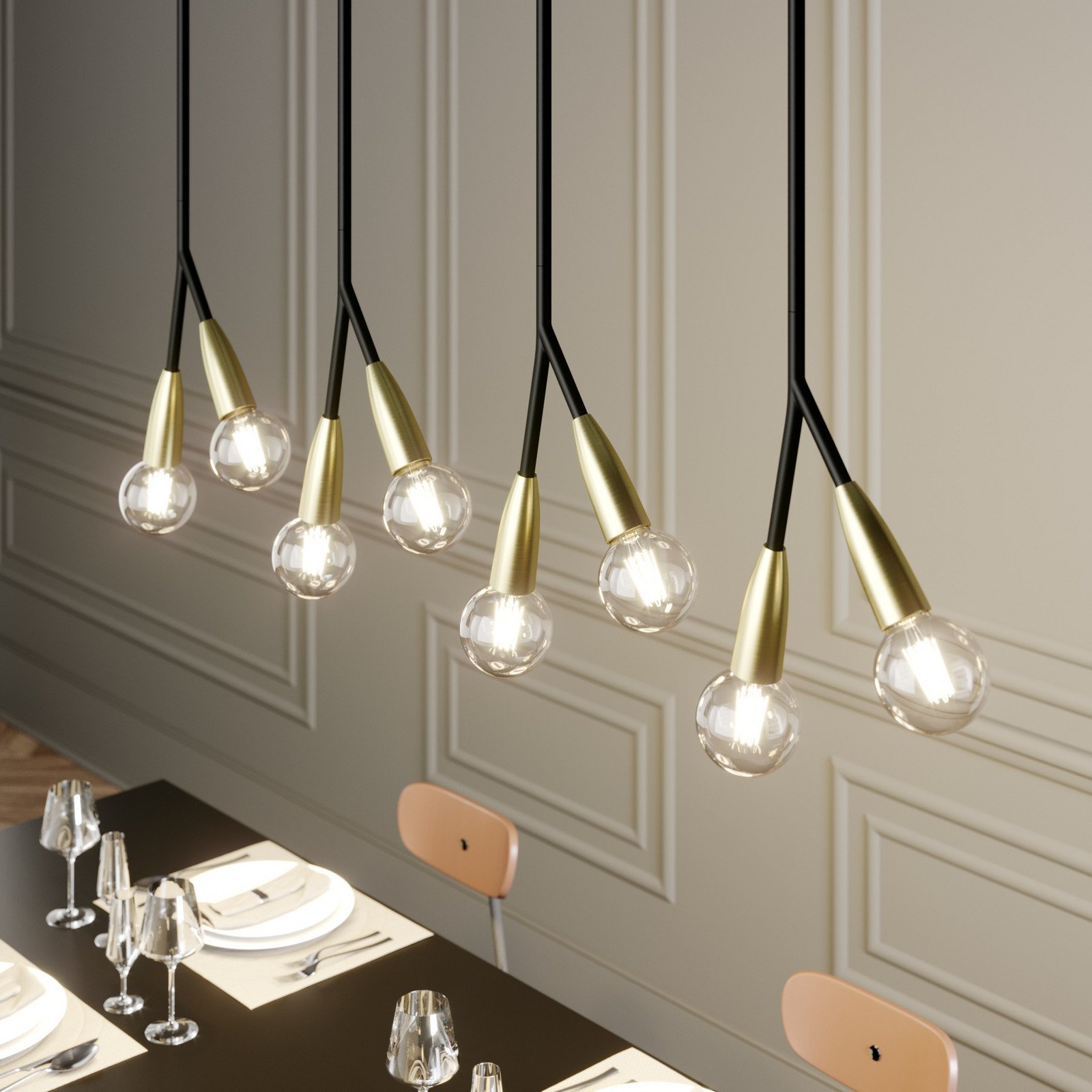 Lucande Carlea lampă 8 becuri negru-alamă - Camera de zi / sufragerie - modern - negru alamă - Metal