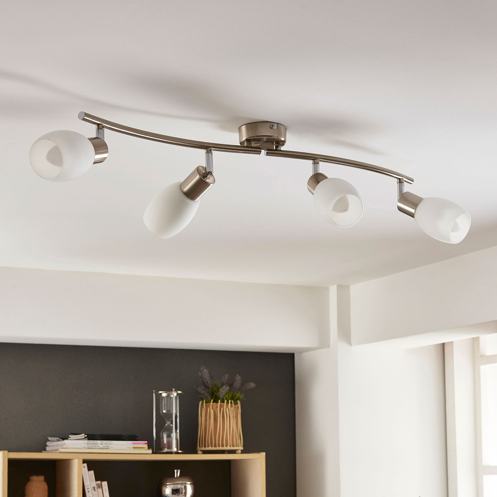 Arda 4 Ceiling Lamp L70 Stainless Steel/Opal - Lindby