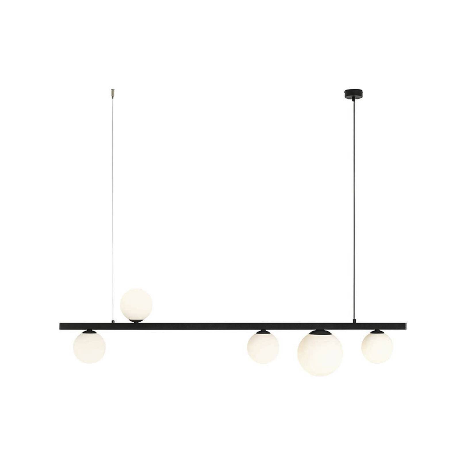 Hängeleuchte Garda 5, Balken, Metall, Glas, schwarz, 5-fl.