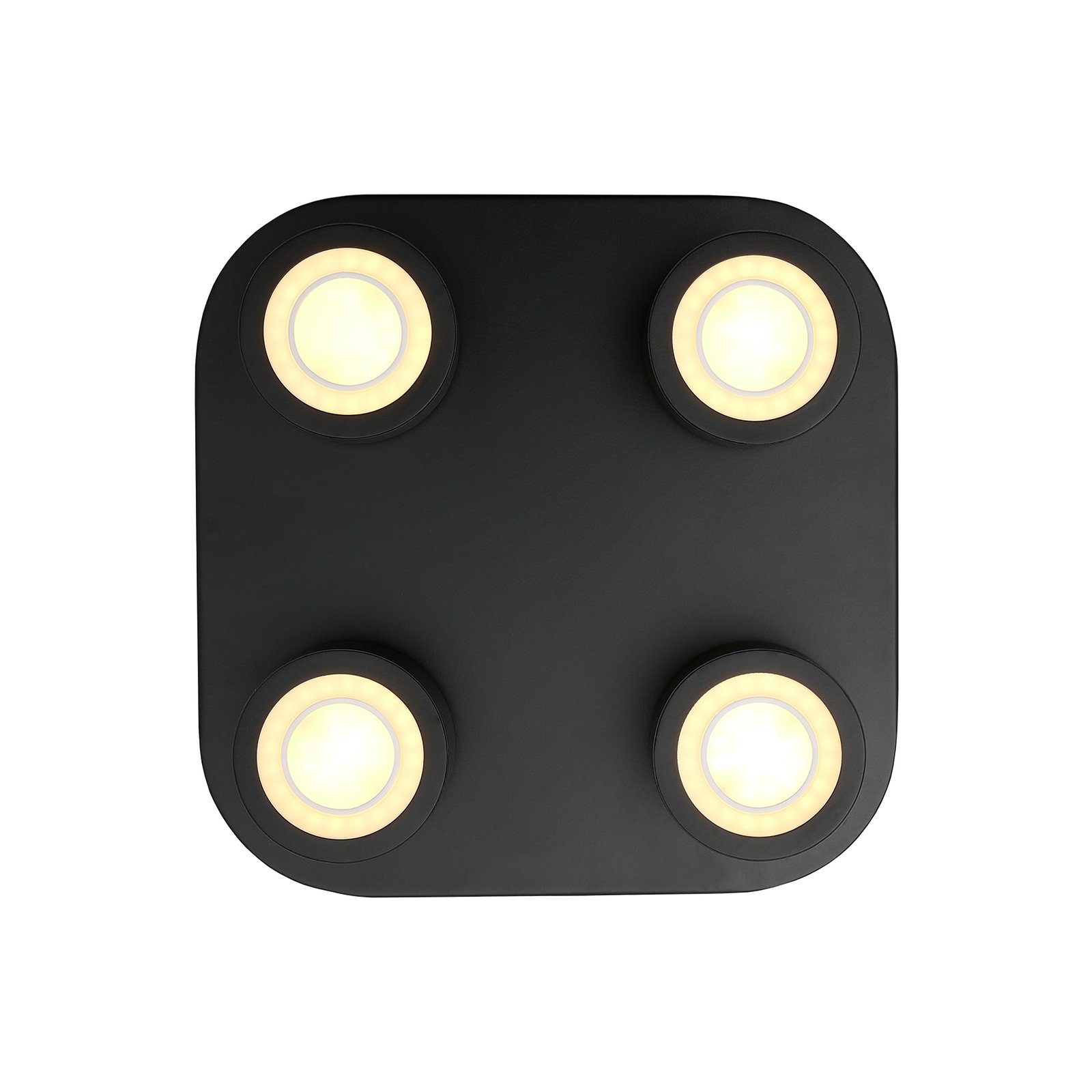 LED-loftlampe Clyde, fire lys, firkantet, sort