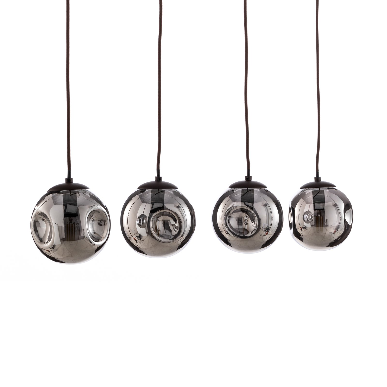 Lindby hanglamp Valentina, E14, 4-lamps, rookgrijs, glas