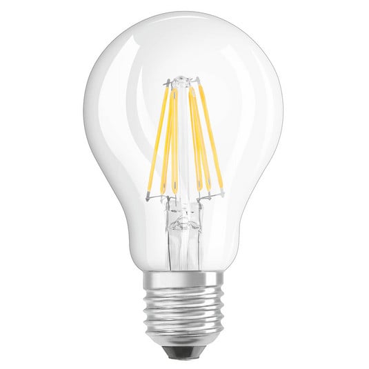 OSRAM LED lampa E27 7W silti balta GLOWdim caurspīdīga