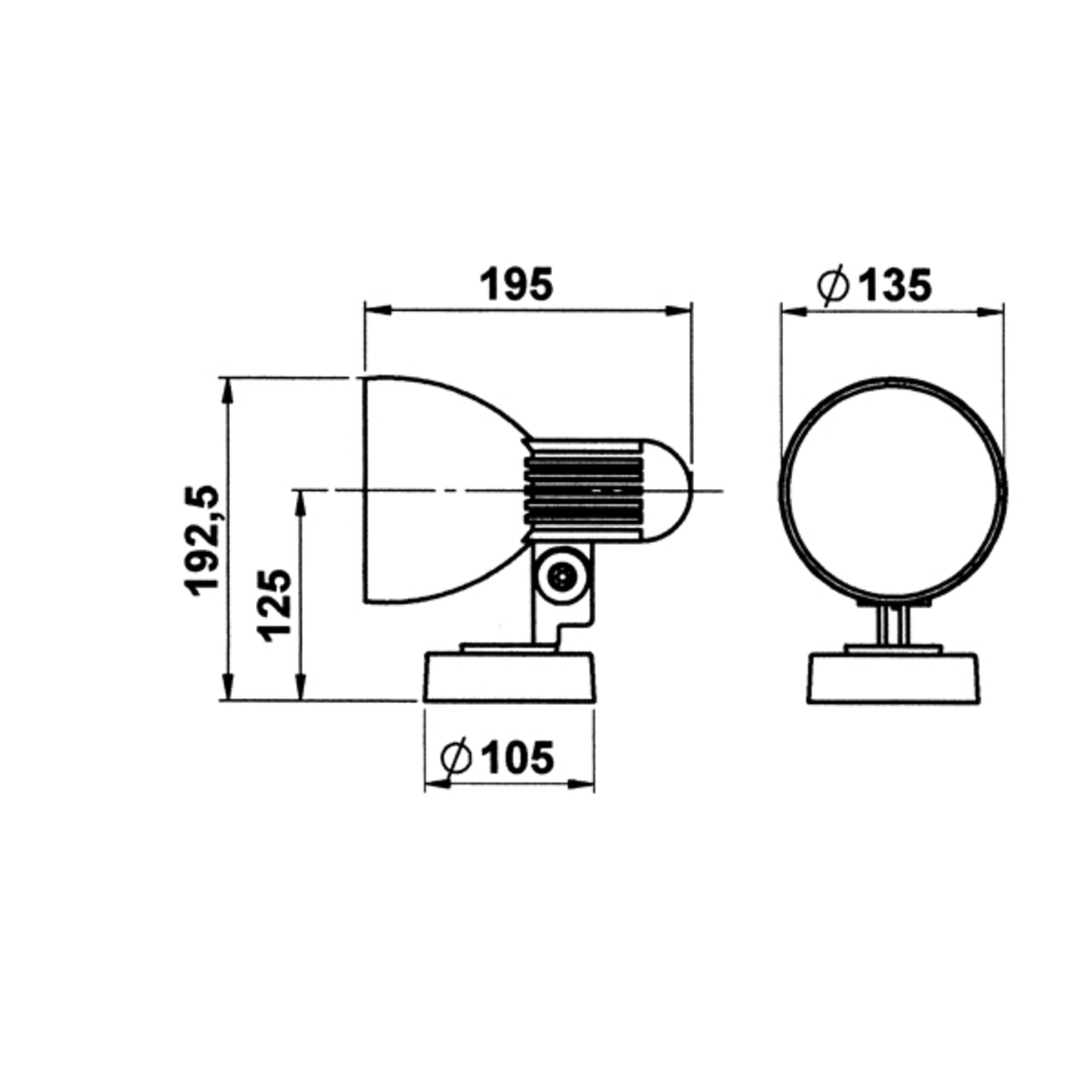 Wall spotlight 635, rotatable and pivotable