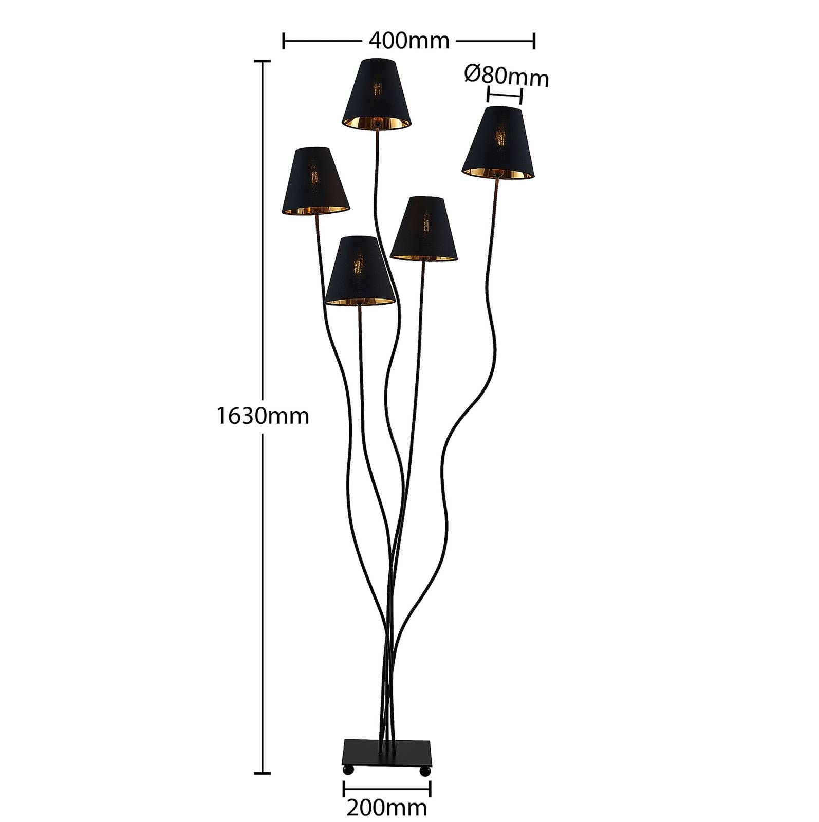 Lindby Komalie lampa stojąca, 5-pkt., czarna