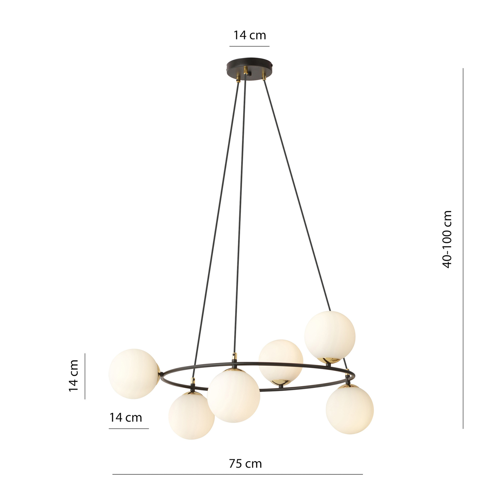 Glassy hanglamp 6-lamps, rond, opaal glas