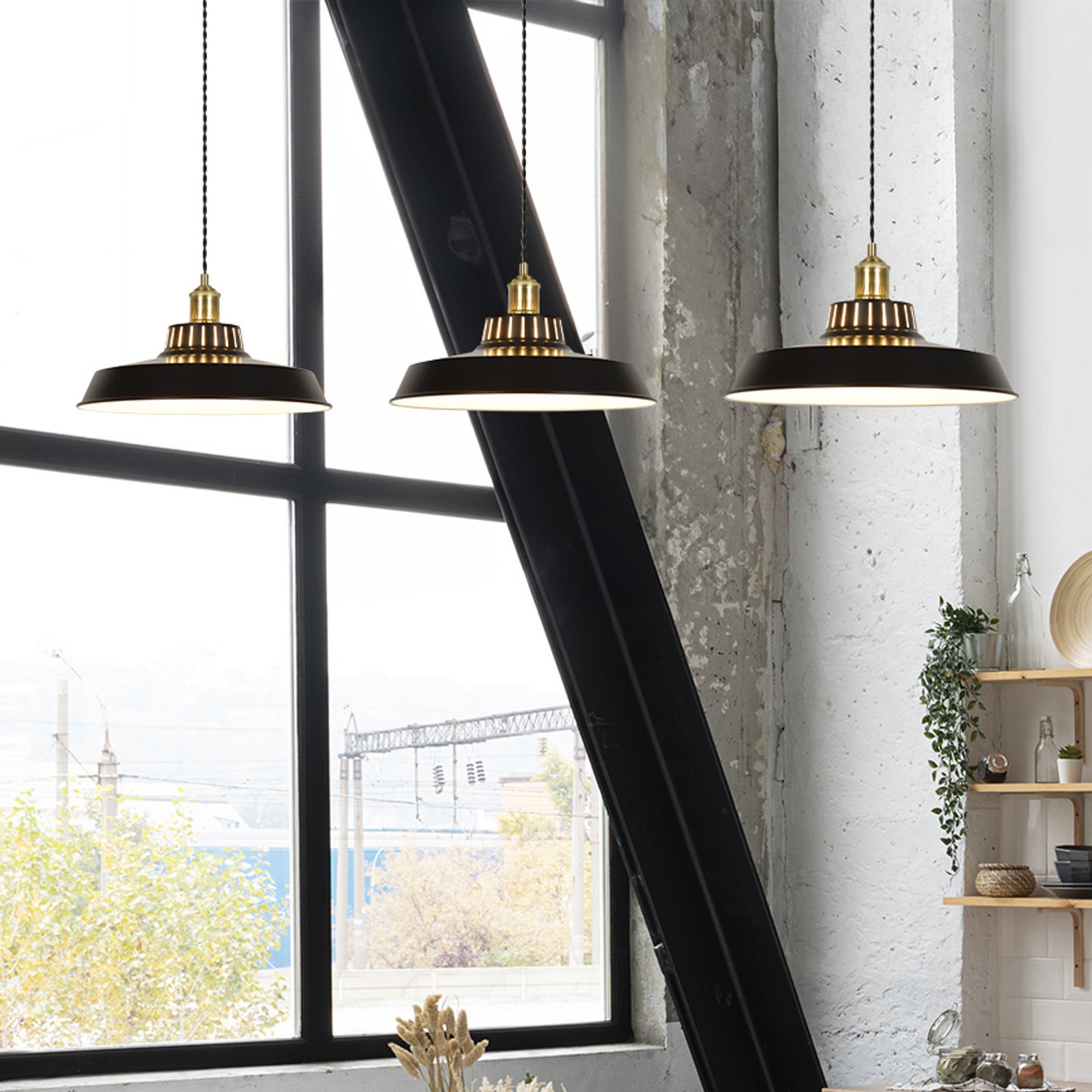 COREP Lampă suspendată Thelma negru mat Ø 38 cm metal - Camera de zi / sufragerie