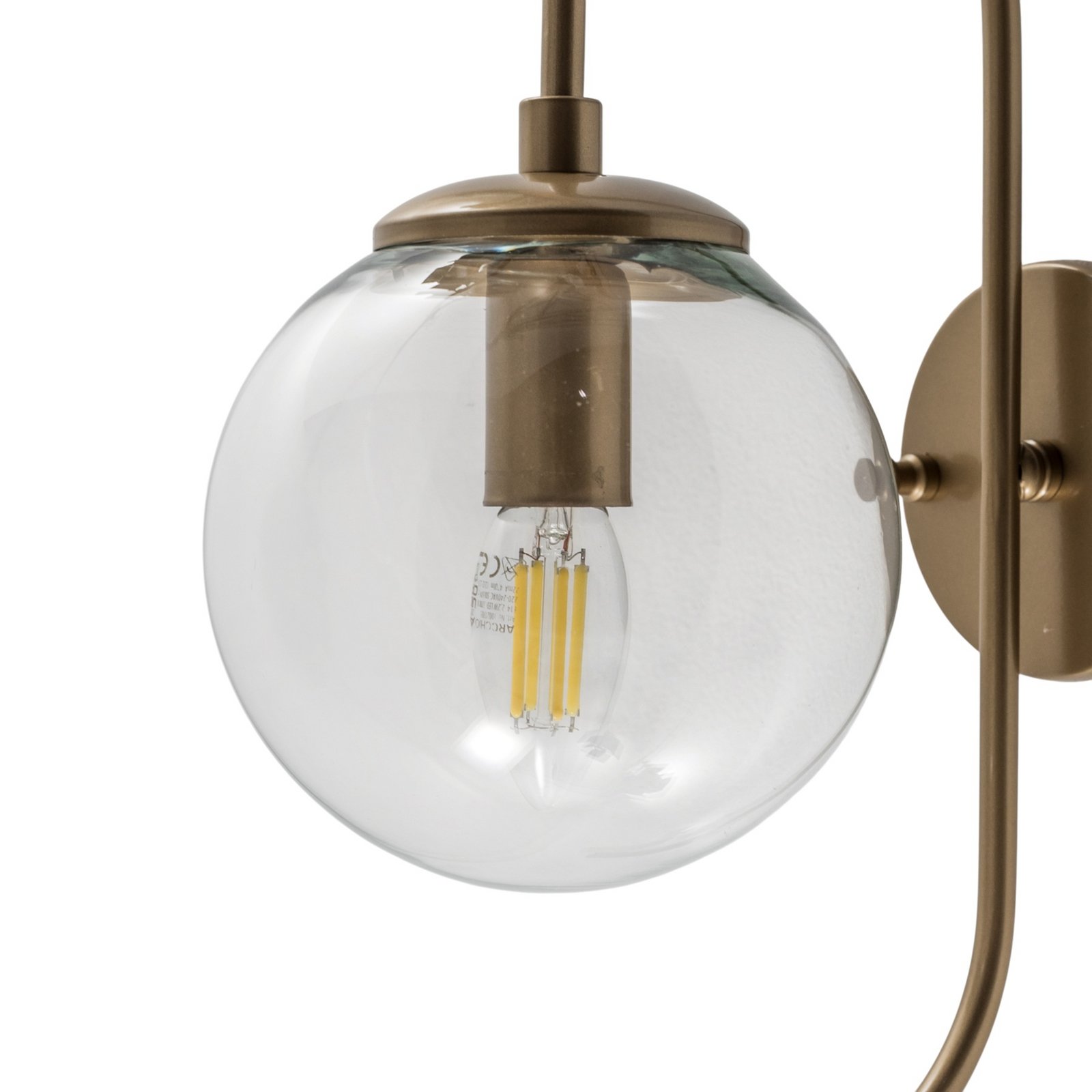 Vegglampe Jewel, gullfarget, glass, høyde 36 cm, E14