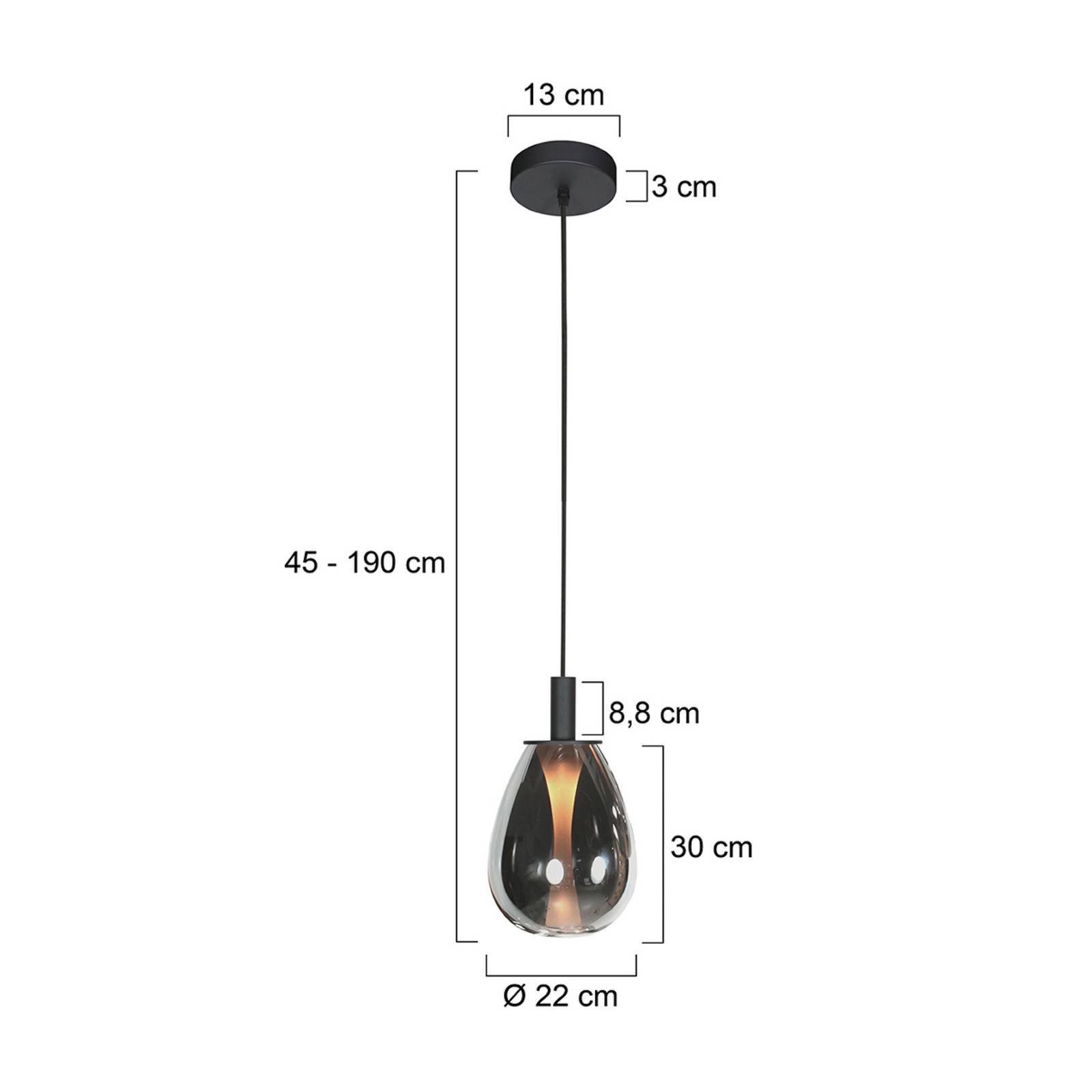  Mexlite Led-pendellampe Glimsy, ø 22 Cm Schwarz/rauchgrau Glas 