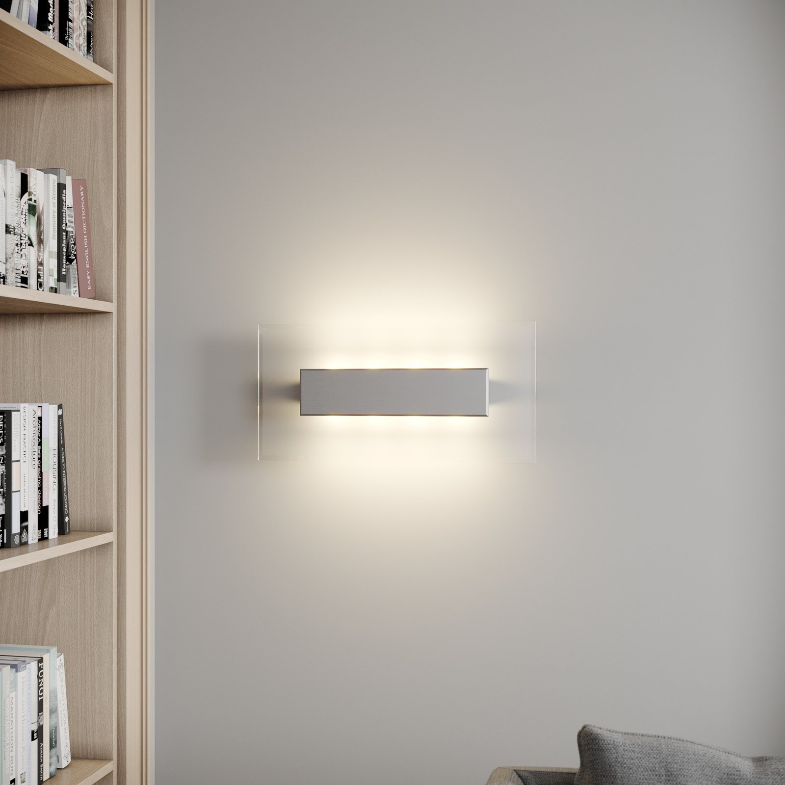 Quitani LED wall light Lole, aluminium, 59 x 29 cm, glass