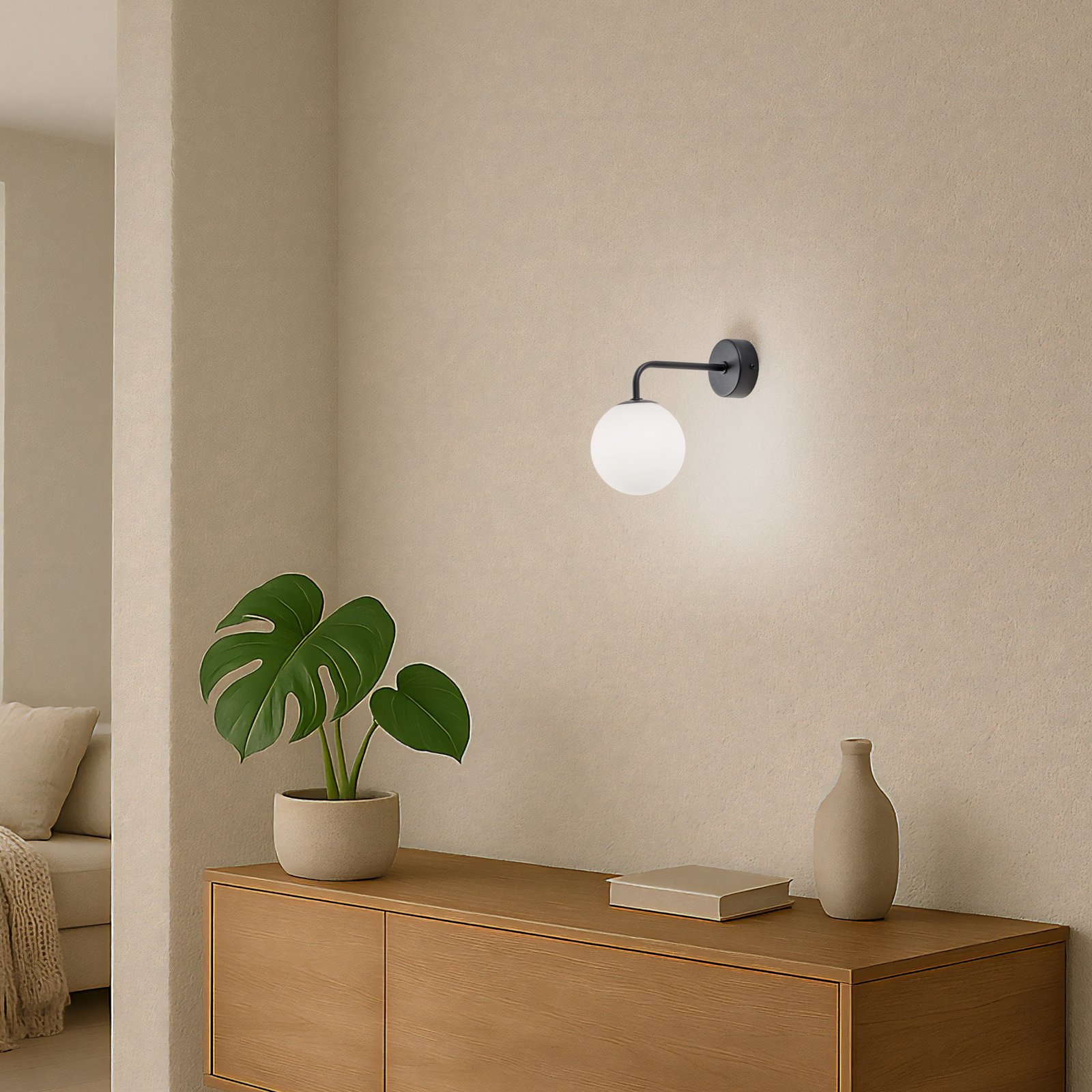 Wall lamp Astral, black, projection 22 cm, steel/glass