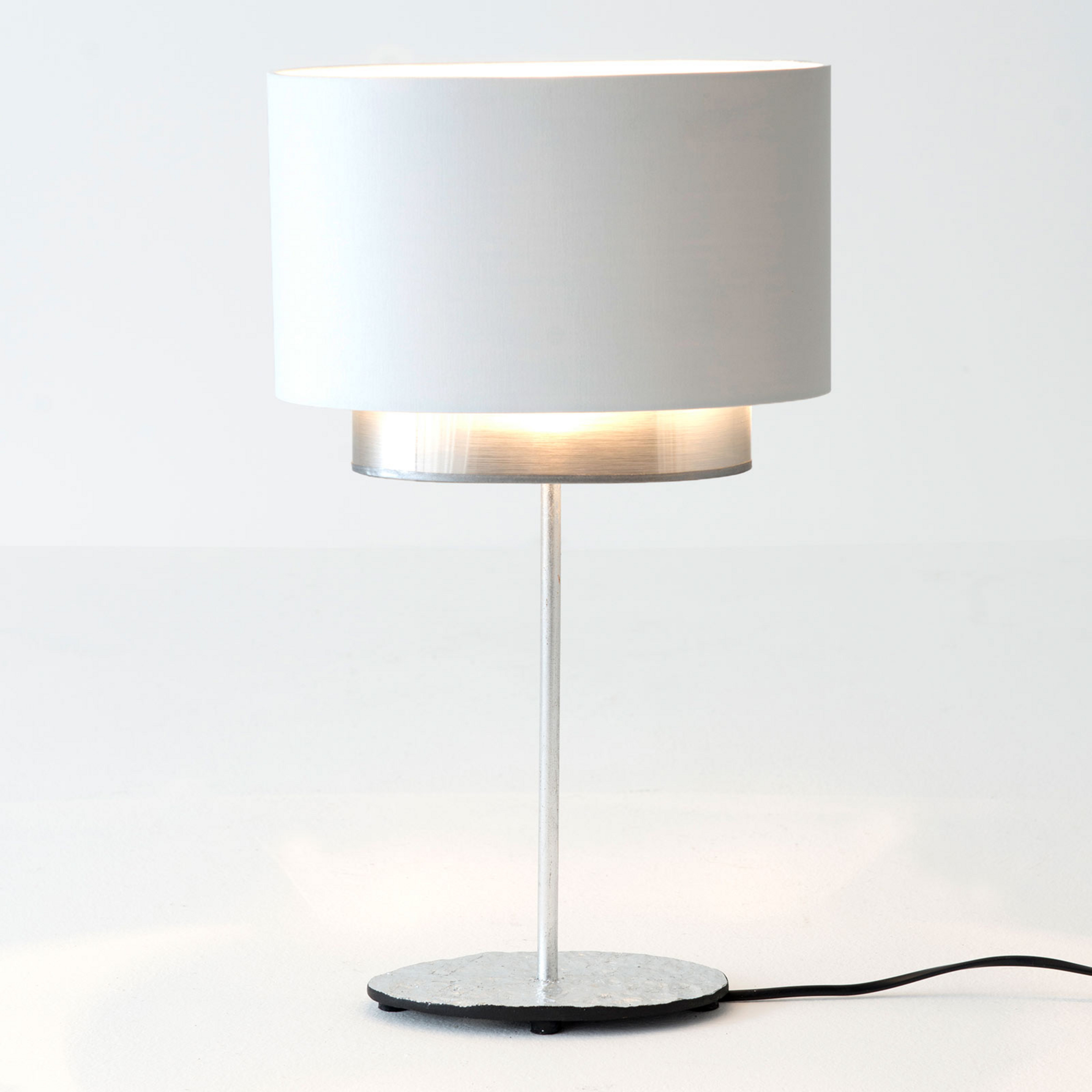 Lampe table Mattia ovale, double, blanche/argentée