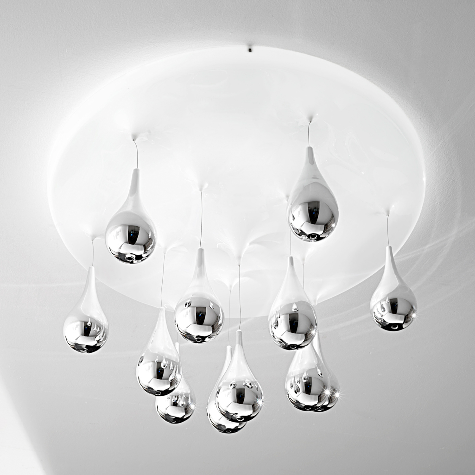 Deckenlampe Pioggia, weiß, chrom, Ø 70 cm H 35 cm