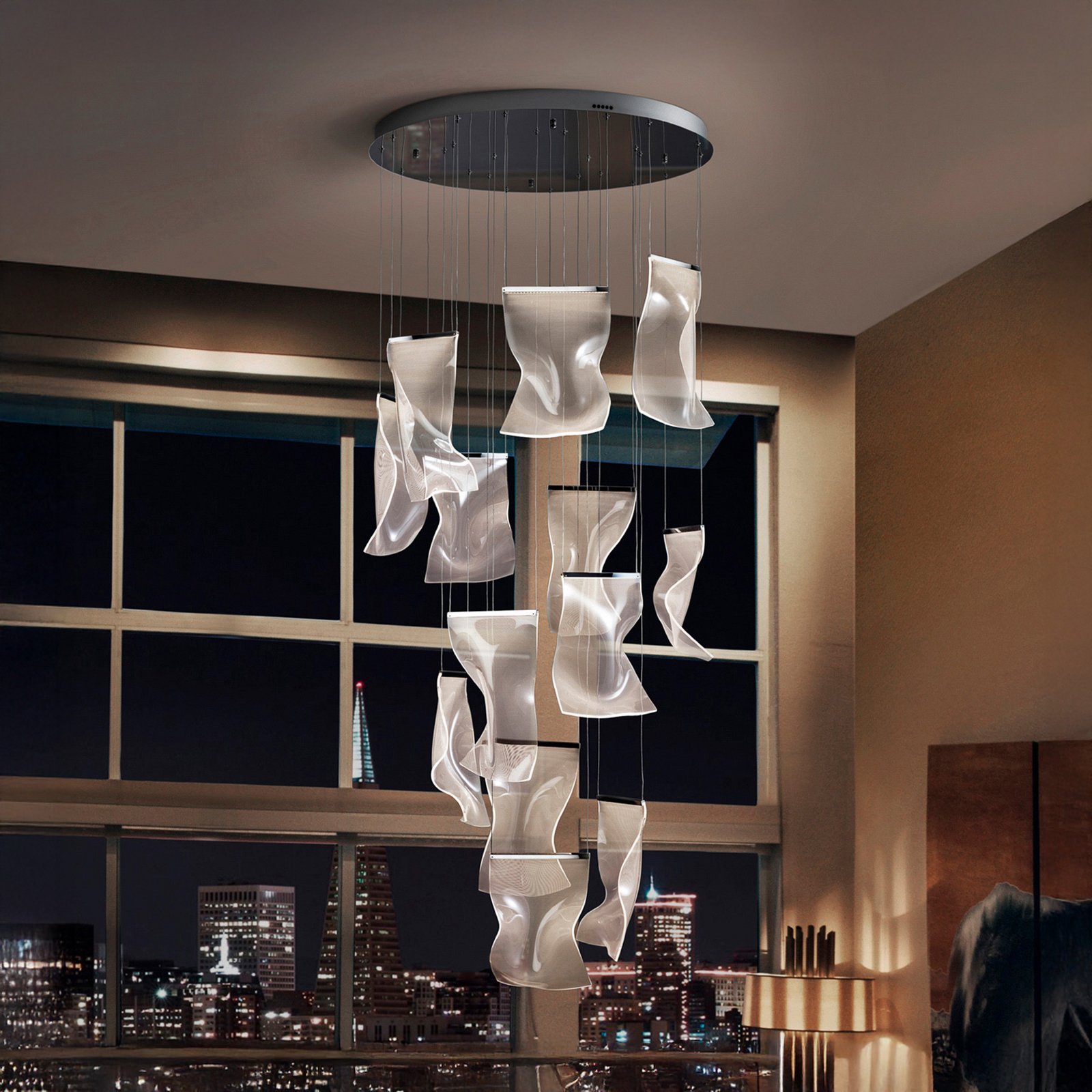 LED hanglamp Velos II, 13-lichts, chroom, dimbaar, kunststof