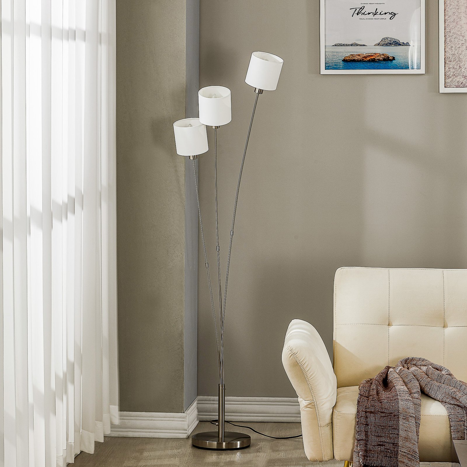 Lindby Kyden floor lamp, three-bulb, white