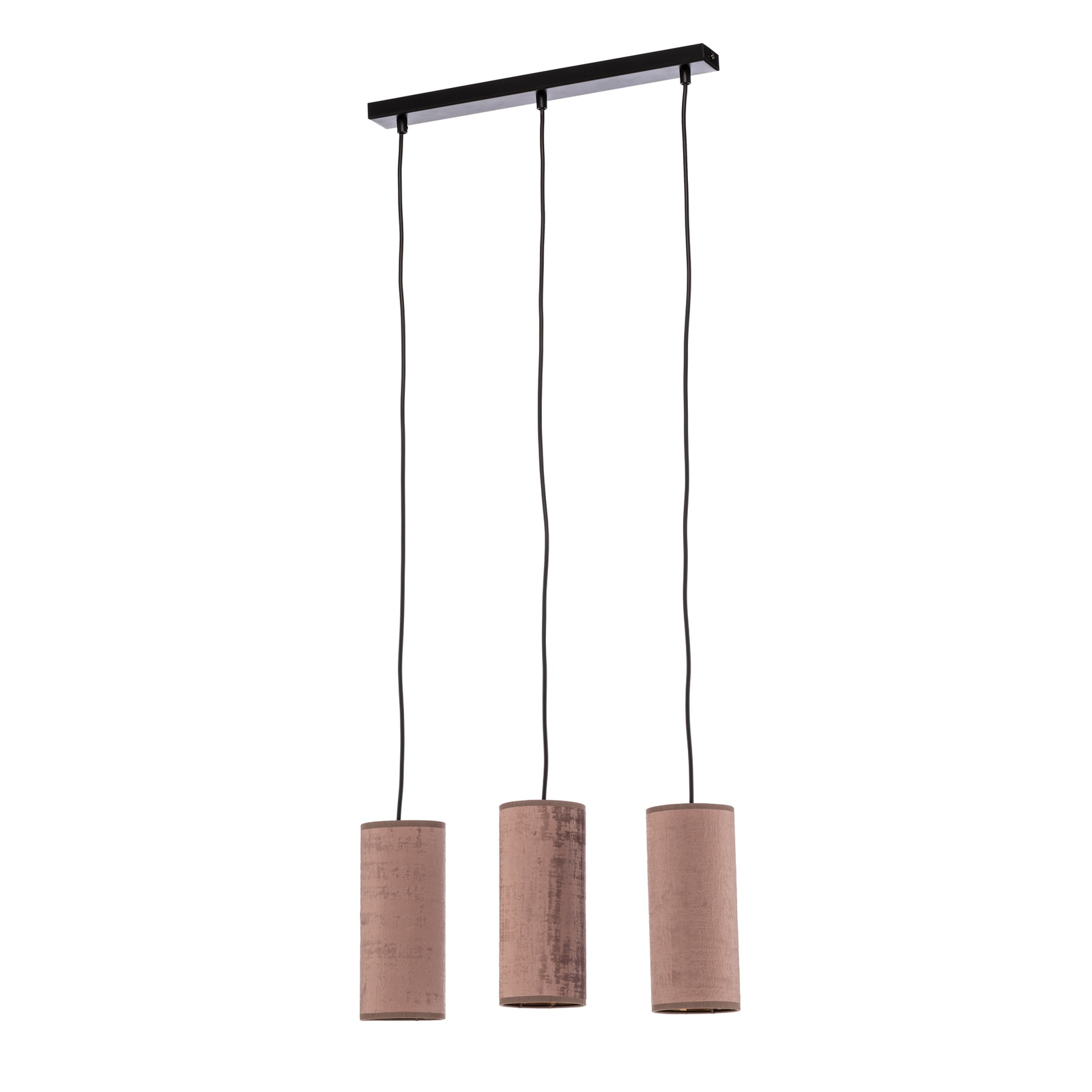 Joni pendant light, textile, 3-bulb long rose gold