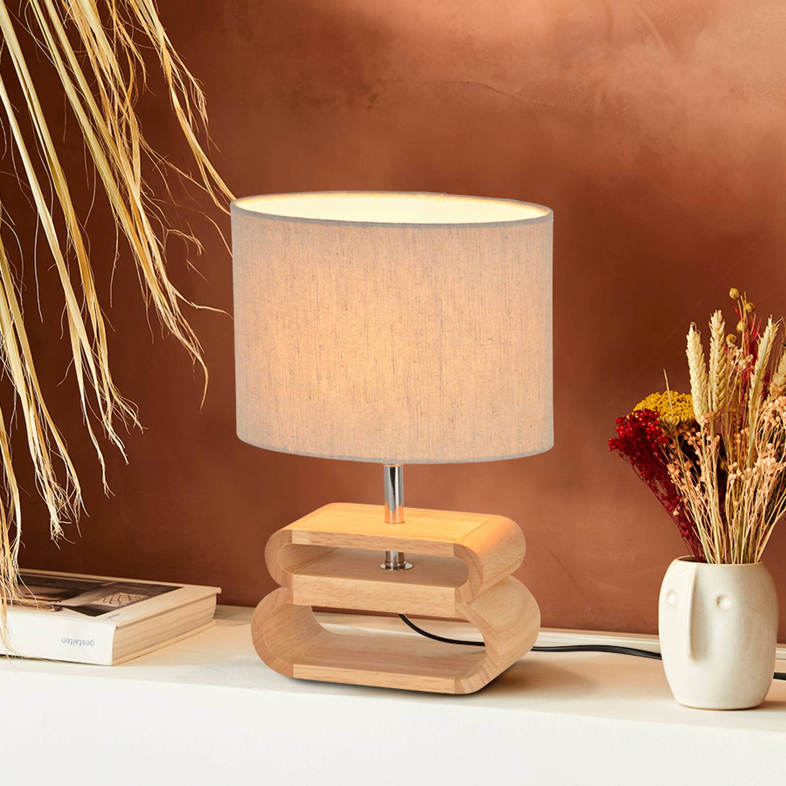 COREP Lampe à poser Oslo, pyla/bois clair, hauteur 30 cm, coton/bois