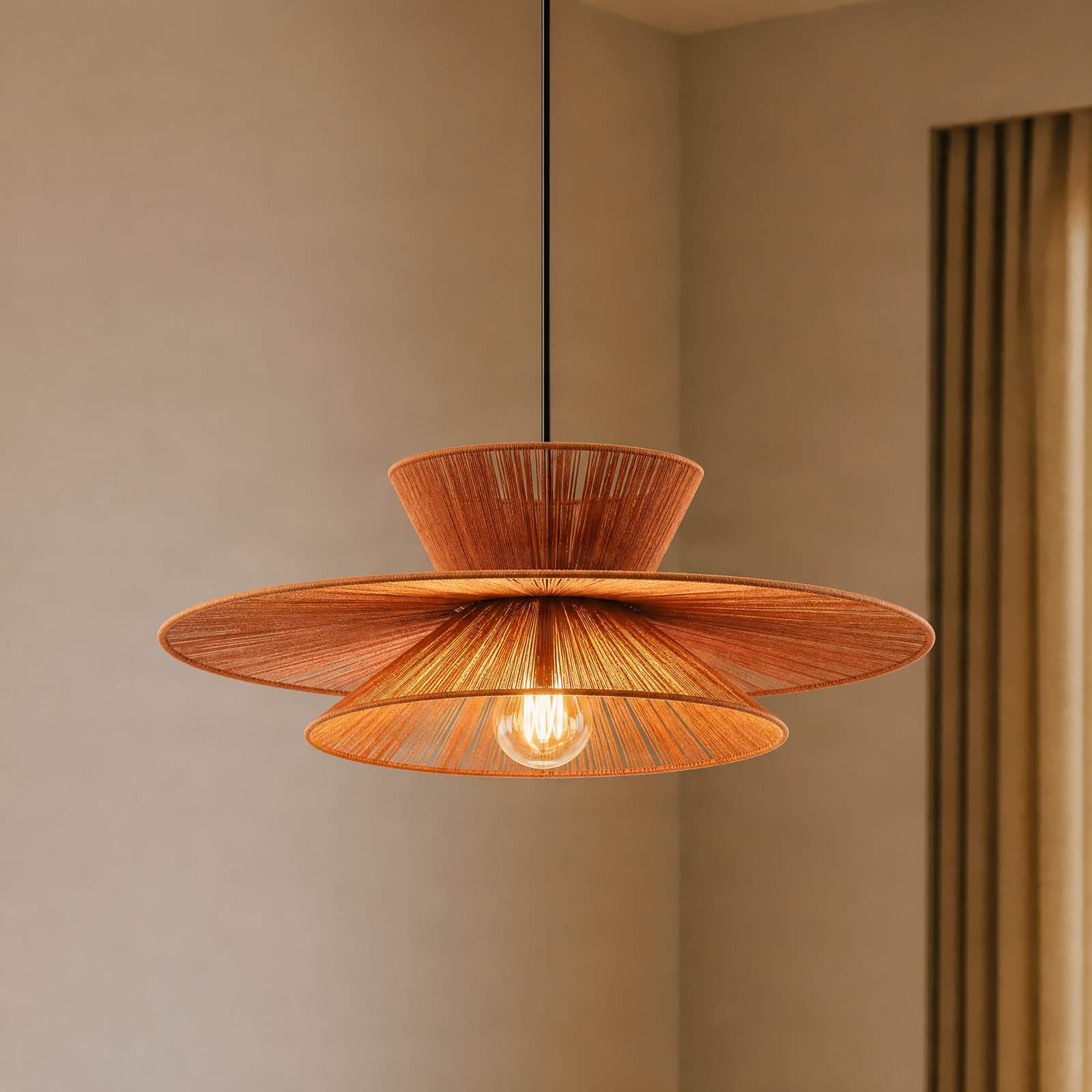 Suspension Novie, marron, coton, Ø 50 cm - Lucande Suspension Novie, marron, coton, Ø 50 cm - Lucande