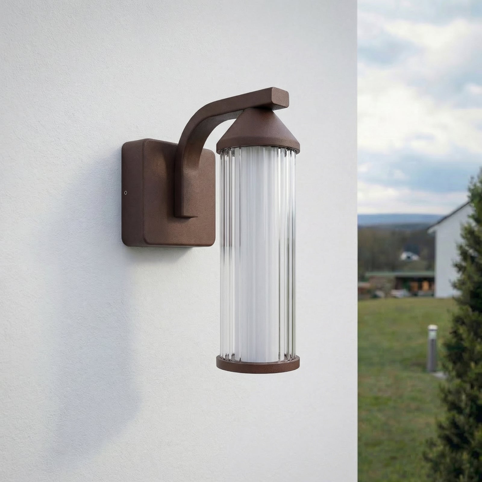 Neravio LED vonkajšie nástenné svietidlo, hrdzavé, výška 26 cm, IP54 – Lindby