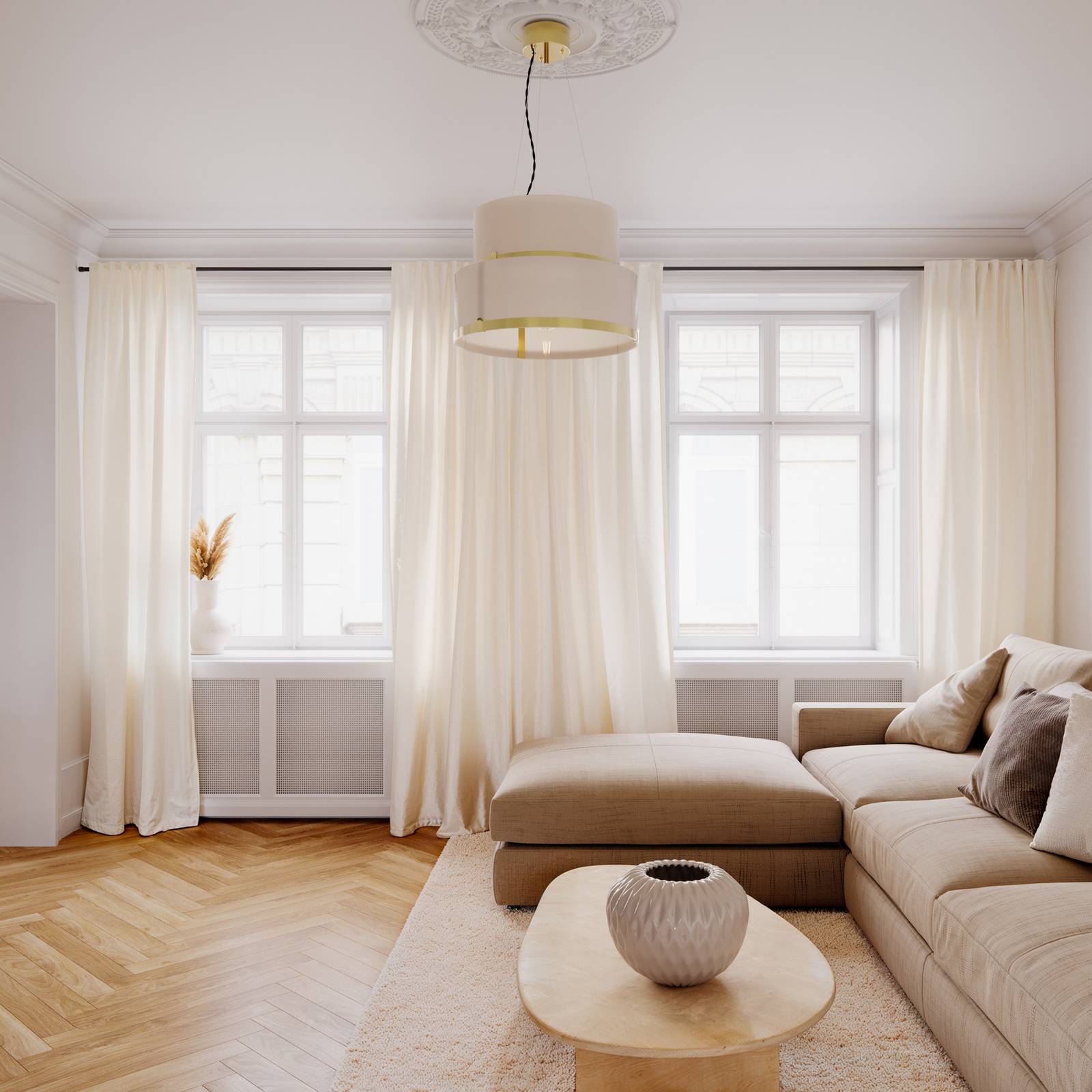 By Rydens Pendelleuchte Marcel, messing/weiß, Ø 50 cm günstig online kaufen