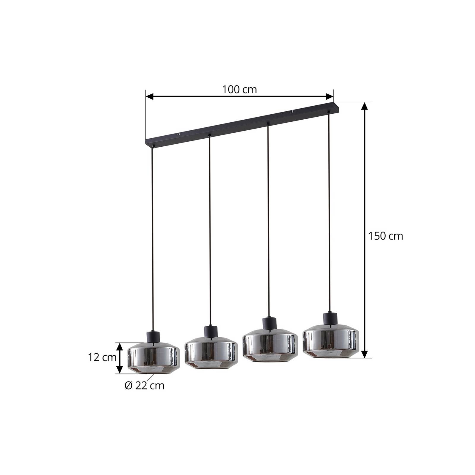 Lampa wisząca Lindby Hildur, 4-punktowa, 115 cm, szary dymny, szkło