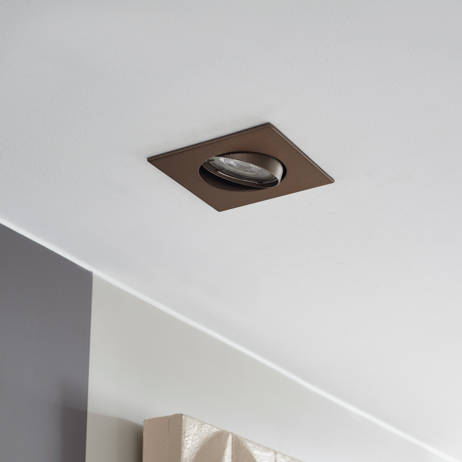 PRIOS inbouwlamp Fibur, mat brons, 9 cm, GU10, 10 stuks