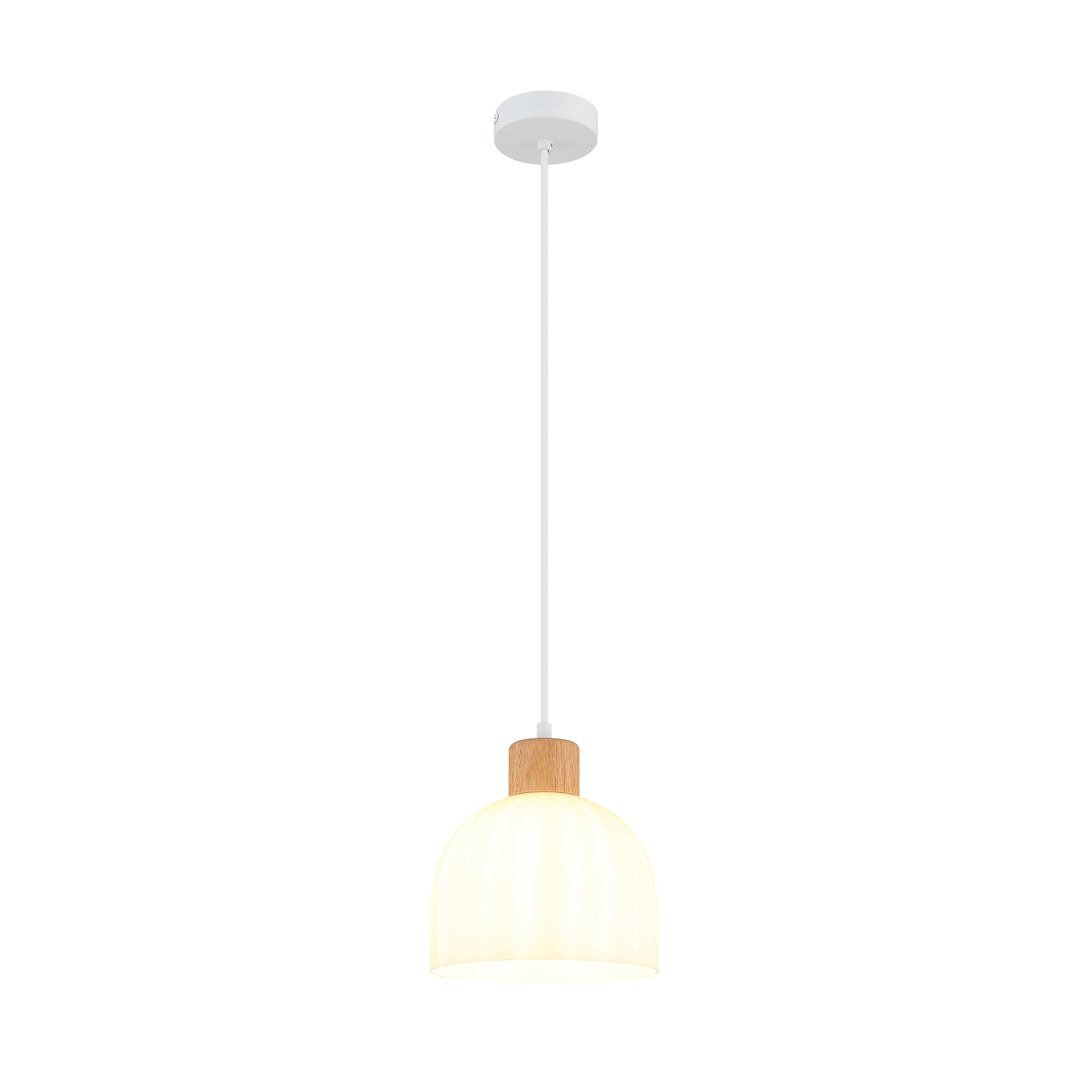 Lampă suspendată Swanson, Ø 20 cm, alb/maro, metal/lemn Lampă suspendată Swanson, Ø 20 cm, alb/maro, metal/lemn
