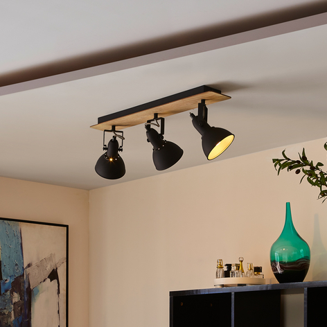 Lindby Aylis plafondlamp, zwart, hout, 3-lamps