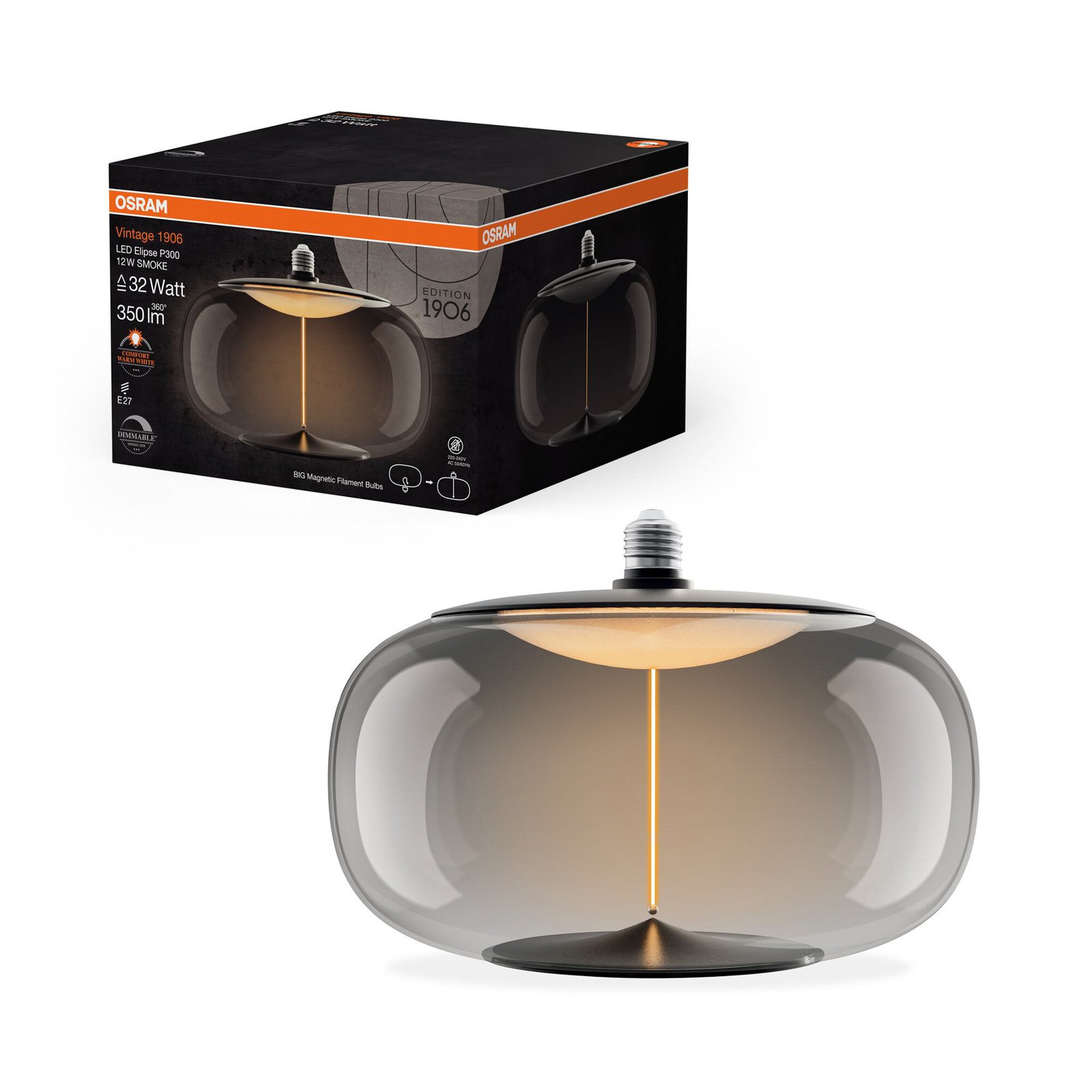 OSRAM LED Vintage Big Elipse E27 12W 818 Filament smoke à intensité