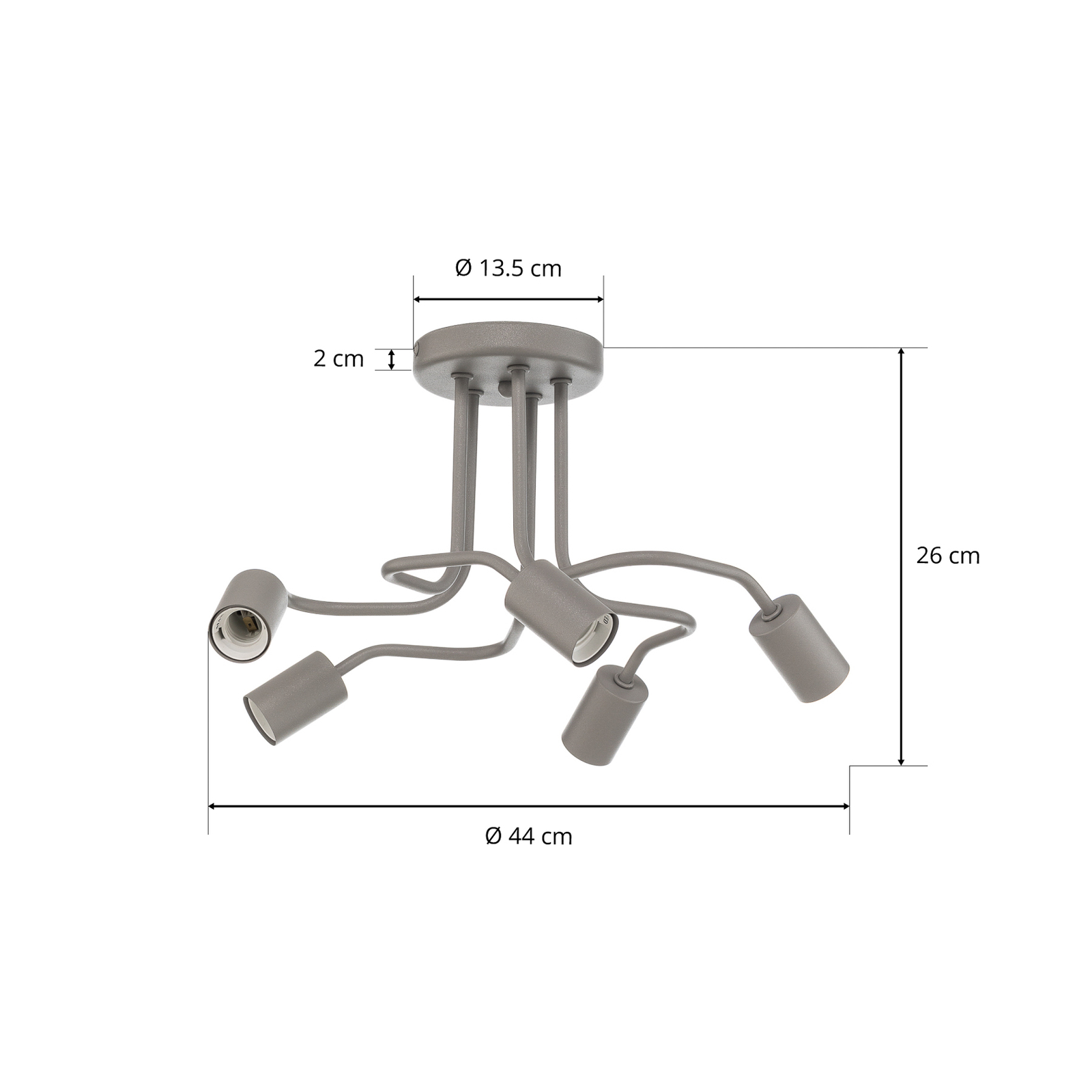 Plafonnier Joiy, étalé, 5 lampes, gris