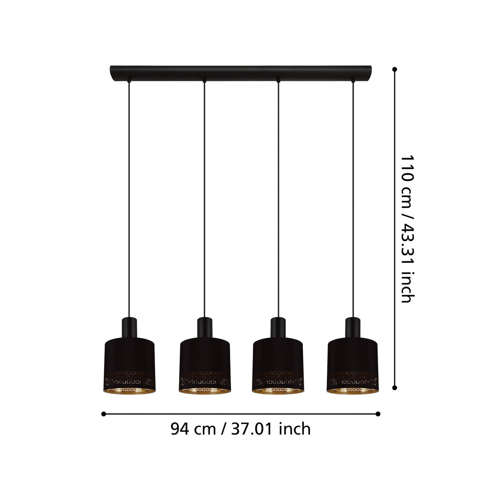 Hängeleuchte Esteperra, schwarz/gold, vierflammig