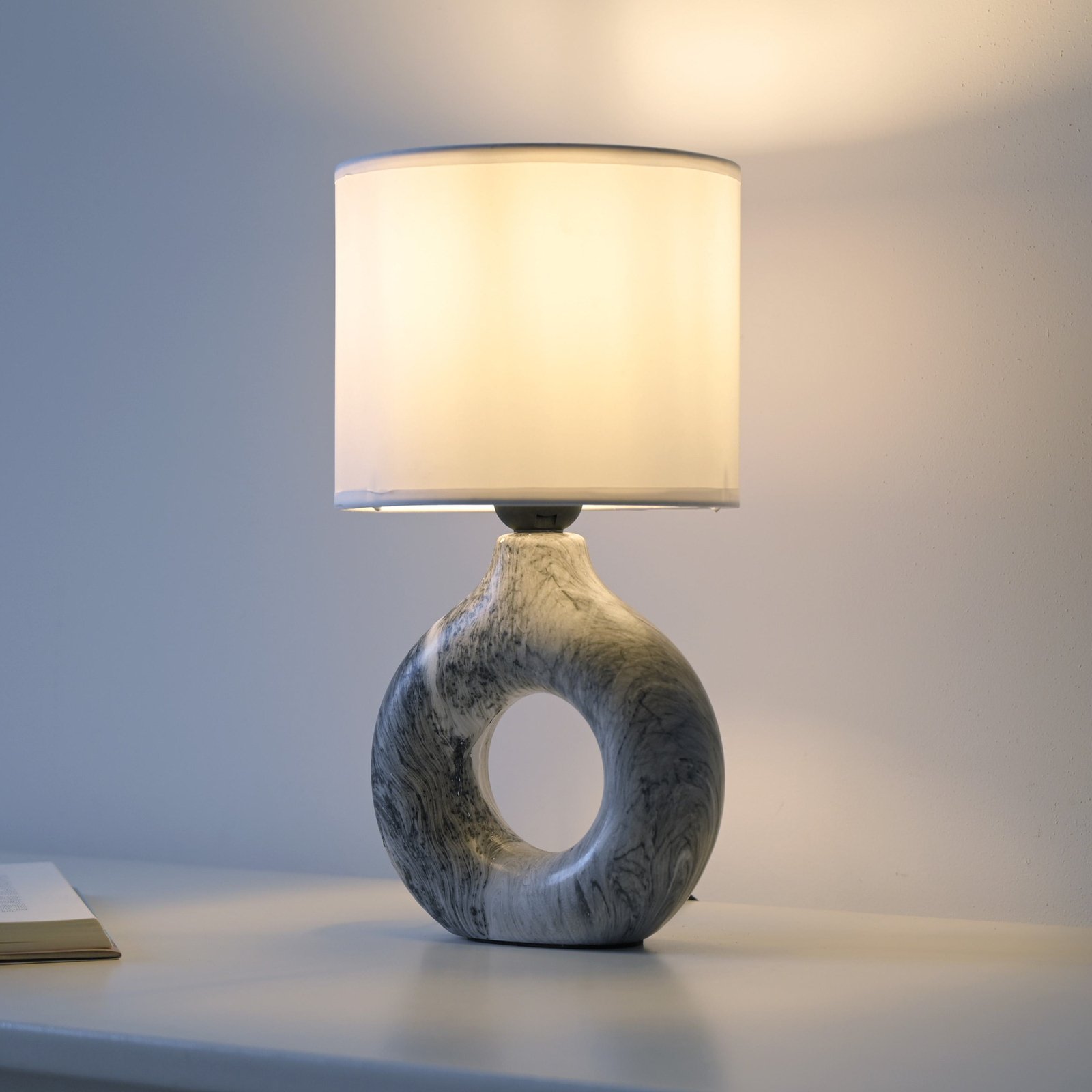 JUST LIGHT. Carara table lamp, ceramic base, grey