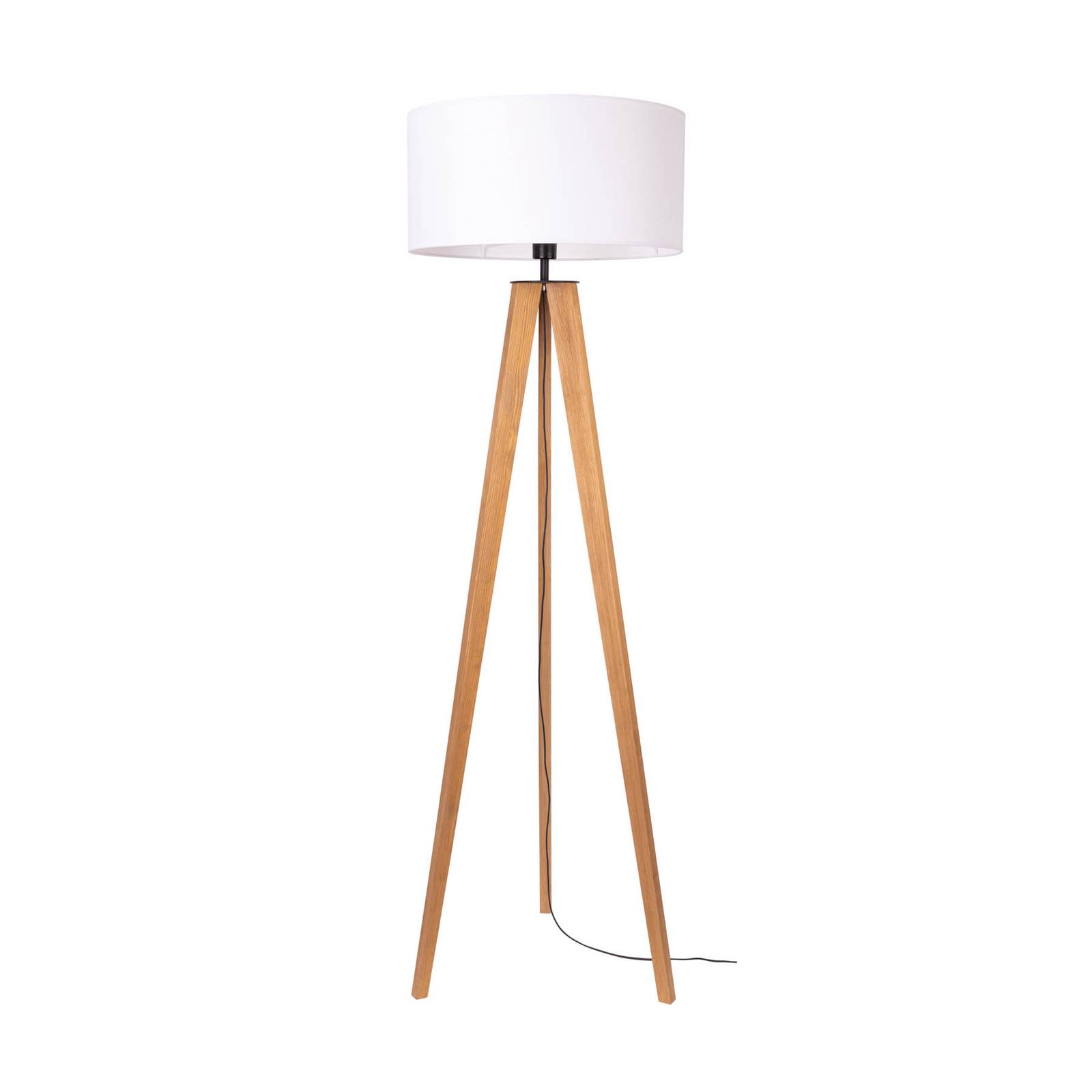 Golvlampa Maira, trebent, tall betsad, vit