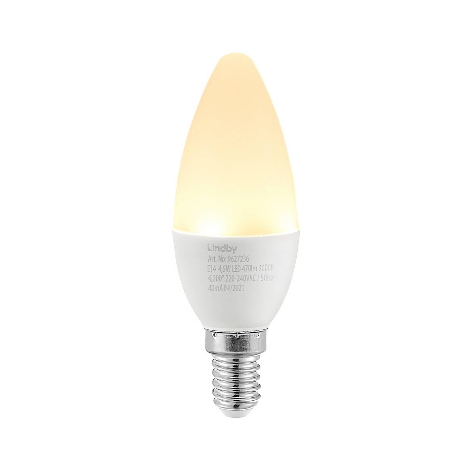 Lindby LED-Kerzenlampe, E14, C35, 4,5 W, opal, 3.000 K