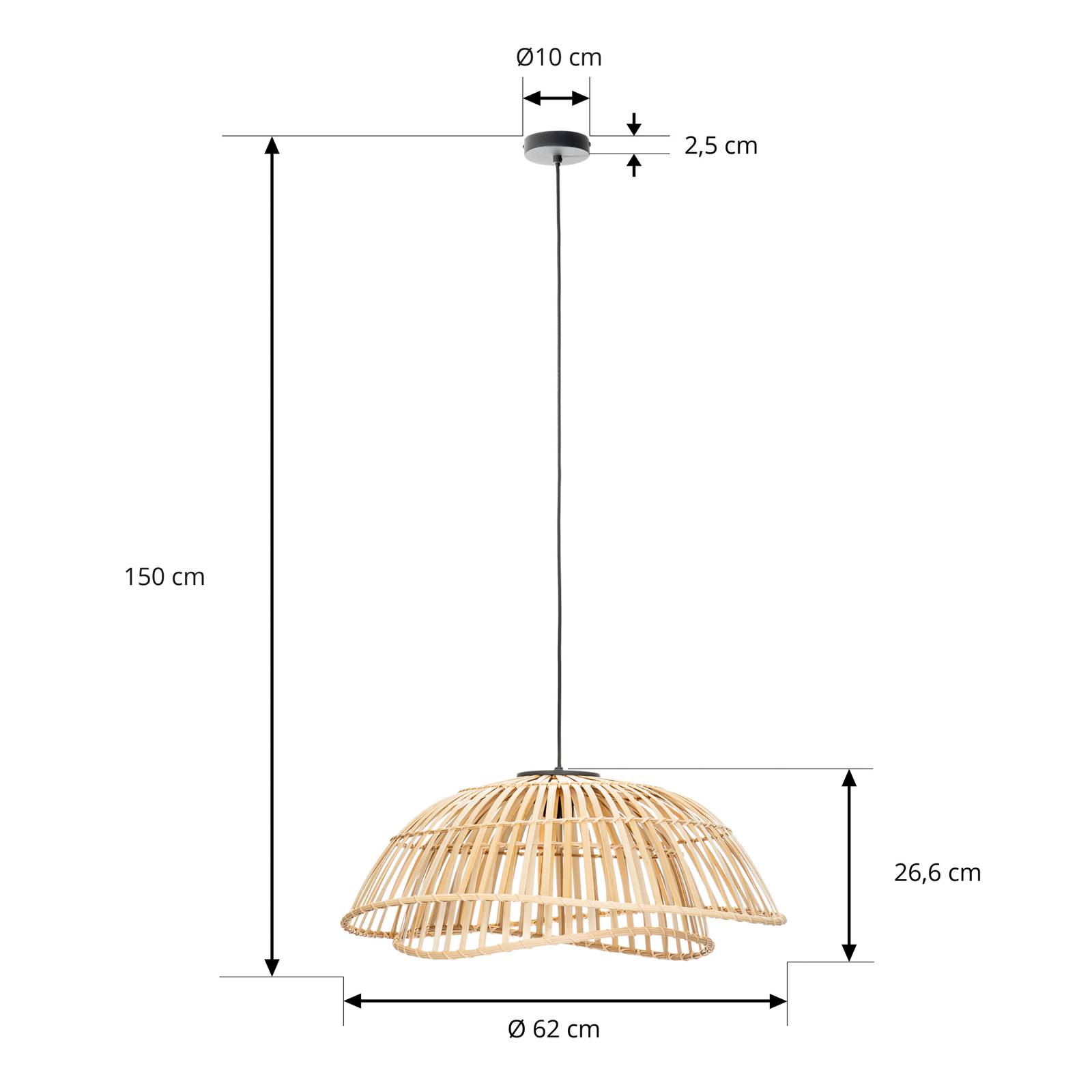 Lampa wisząca Lindby Ilajus, Ø 62 cm, bambus, E27