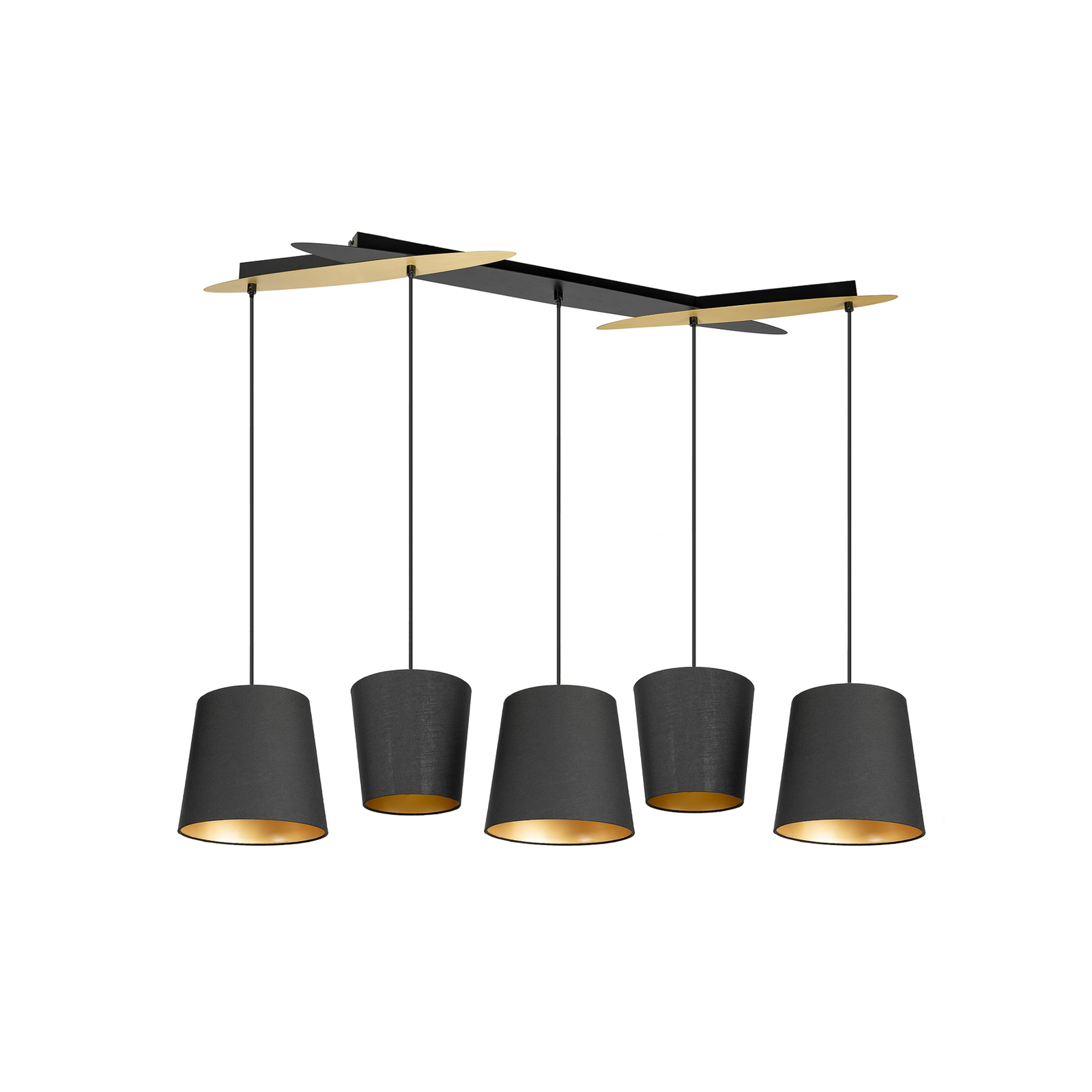 Lucande Thamila hanglamp, zwart, goud, ijzer