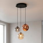 Shiny pendant light, 3-bulb, round, multicoloured, glass, E14