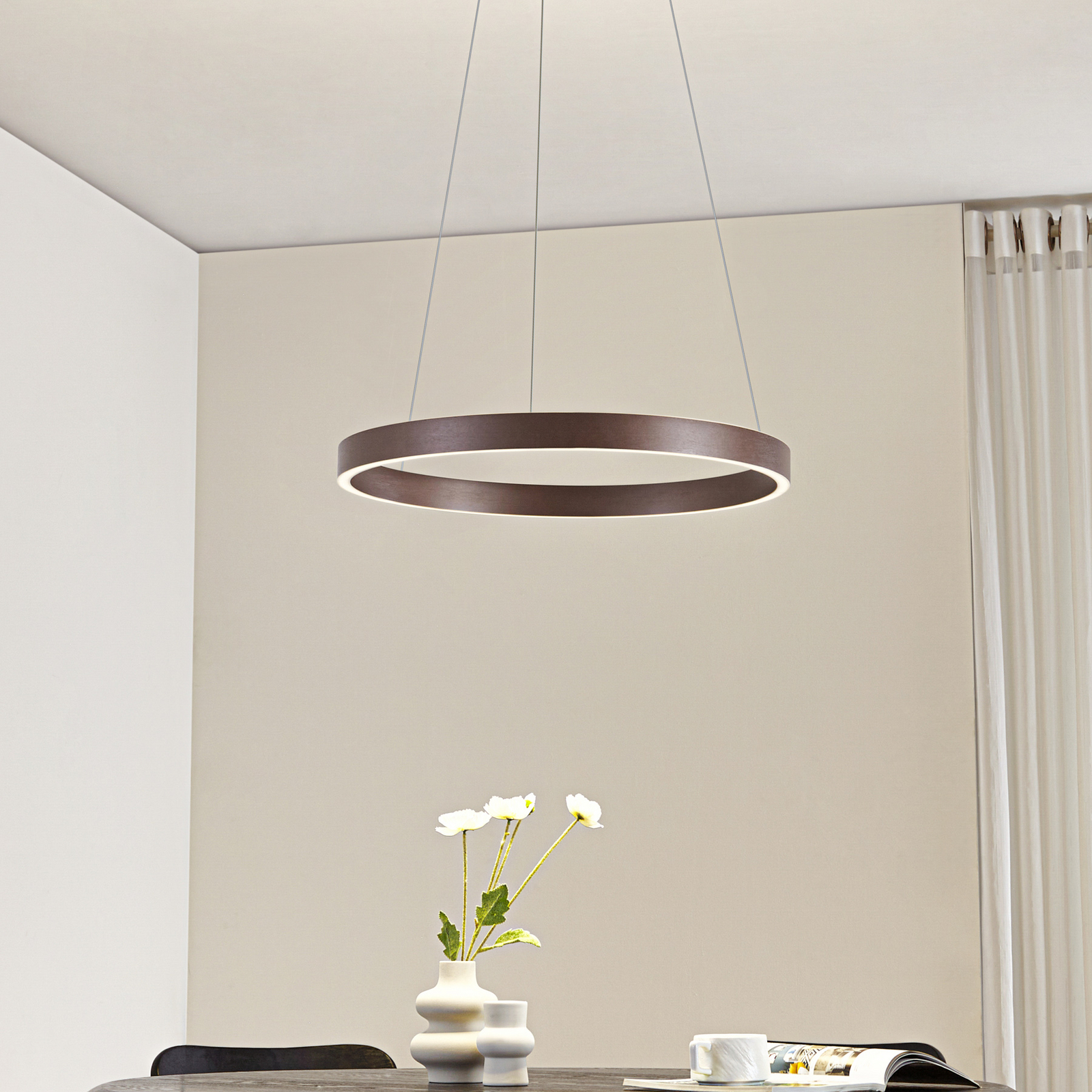Lucande LED Pendant lamp Yonam, coffee, Ø 60cm