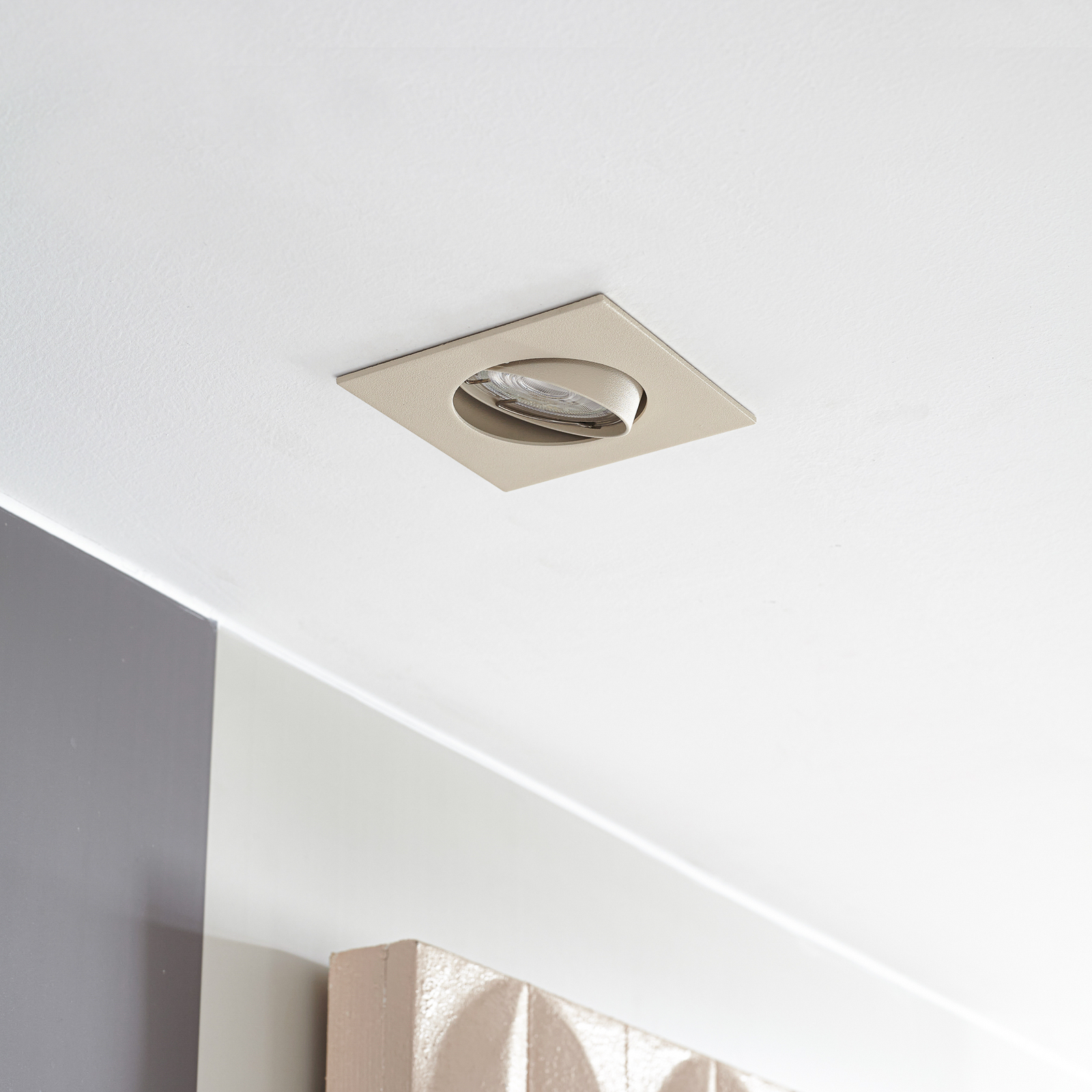 Prios inbouwlamp Fibur, beige, 9 cm, GU10