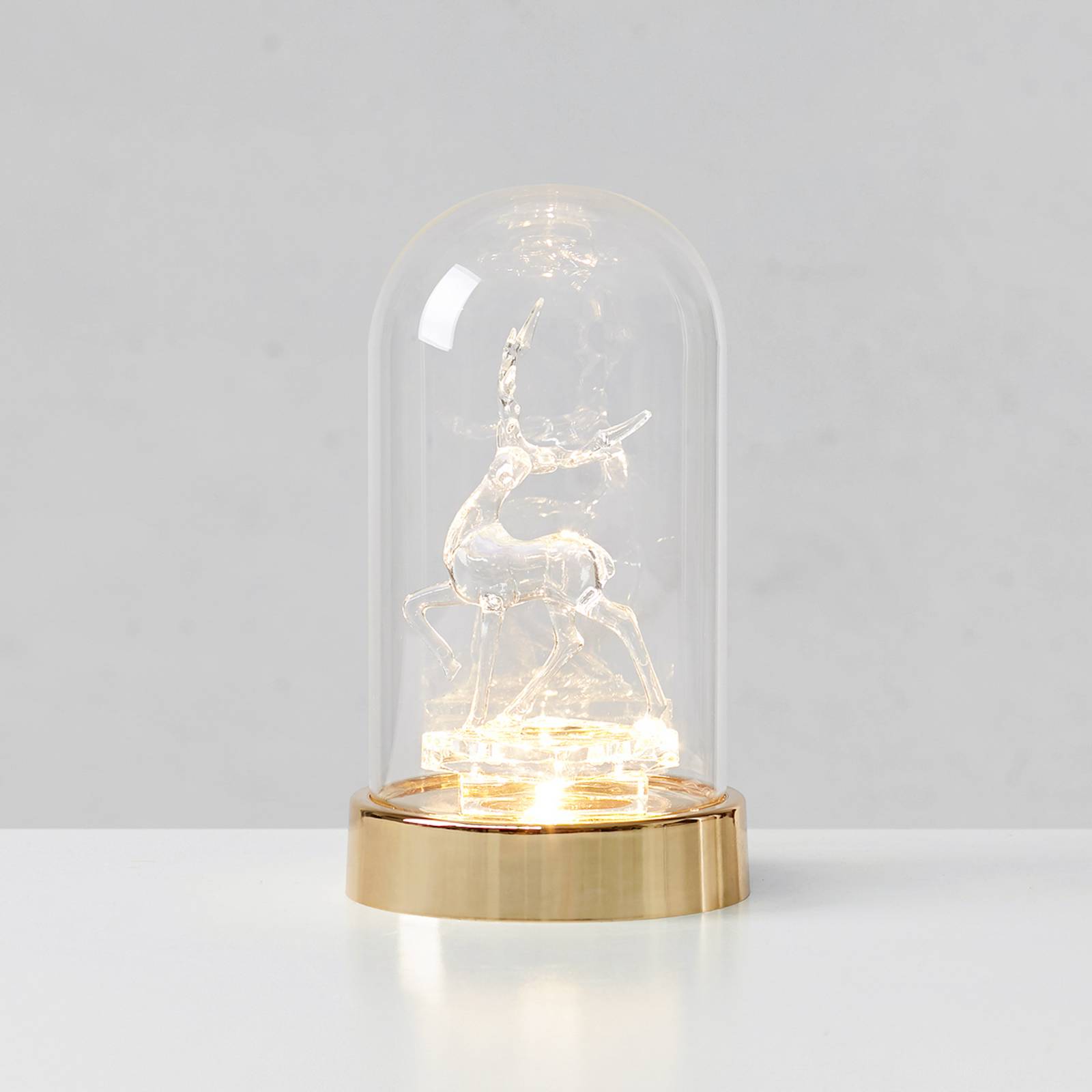 Markslöjd Lampe décorative LED Isla, laiton/transparent, renne, hauteur 20 cm