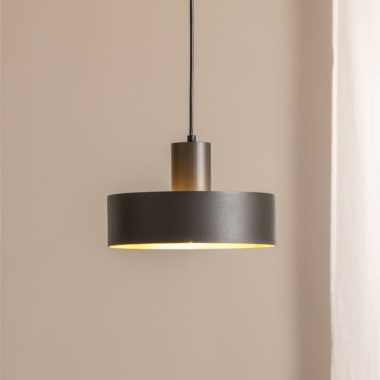 Żyrandol Rif M, oliwkowo-zielony, 1-punktowy, Ø 25 cm, stal