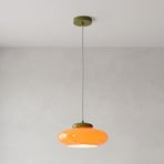 Hängelampe Berardelli, weiß/grün, flach, Ø 30 cm, Glas, E27