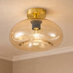 Lindby Zehra ceiling light, brass/amber, Ø 28 cm, glass