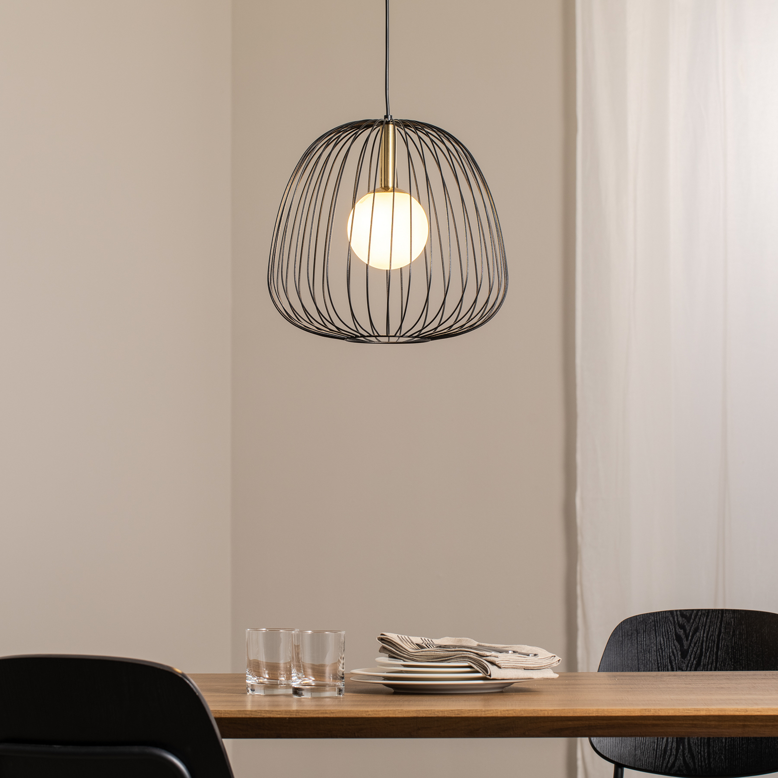 Hängeleuchte Bell M, Ø 33 cm, 1-flammig, schwarz/gold/weiß