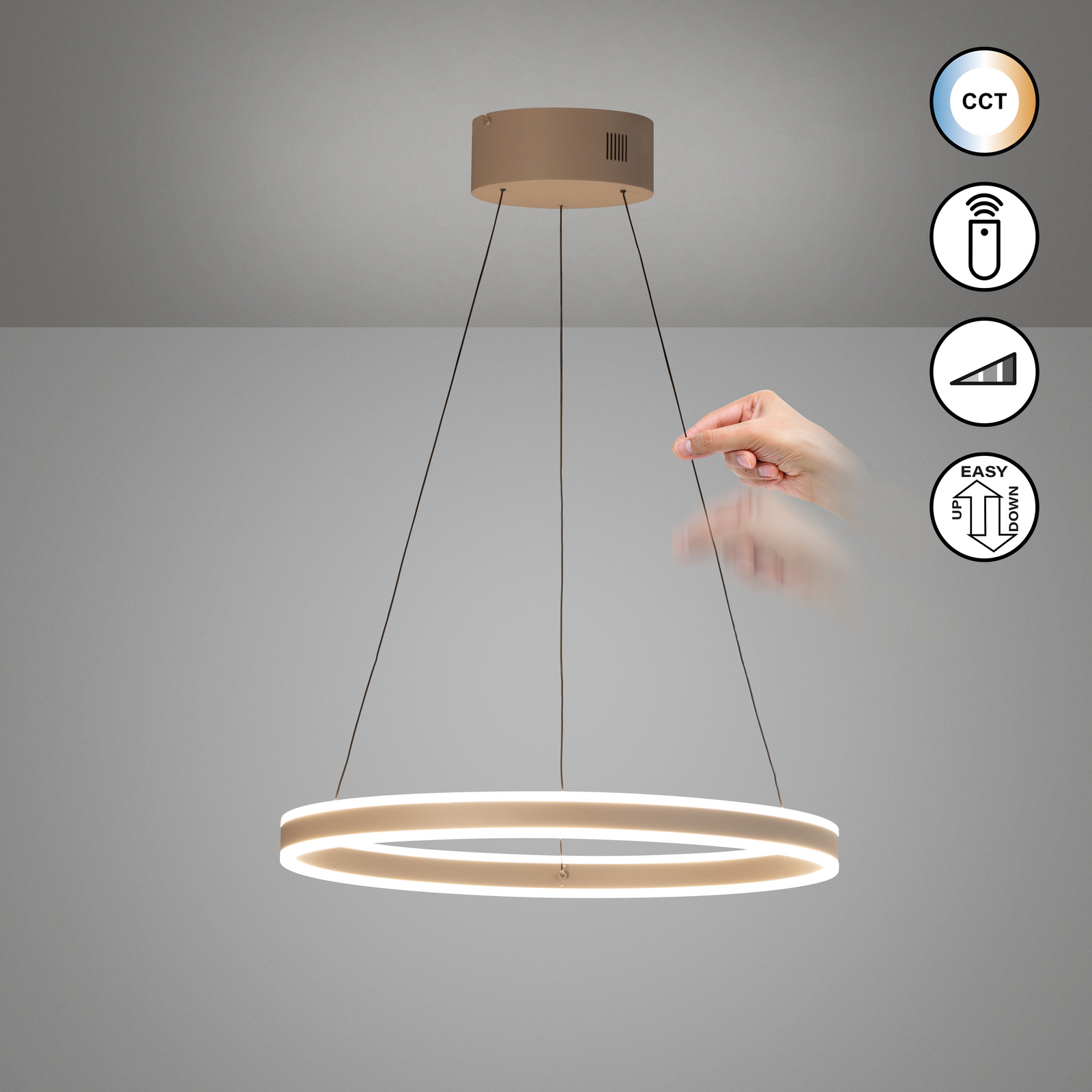 Żyrandol LED Silvio, Ø 60 cm, greige, metal, CCT