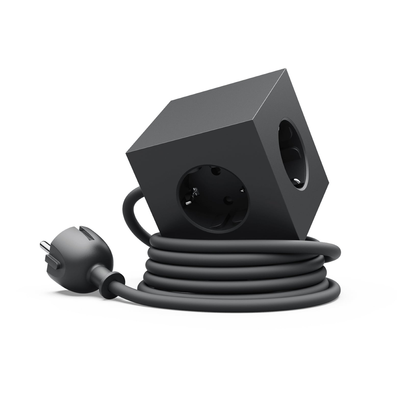 SQUARE 1 : multiprise noire avec 3 prises Schuko et 2 ports USB, câble de 1,8 m SQUARE 1 : multiprise noire avec 3 prises Schuko et 2 ports USB, câble de 1,8 m
