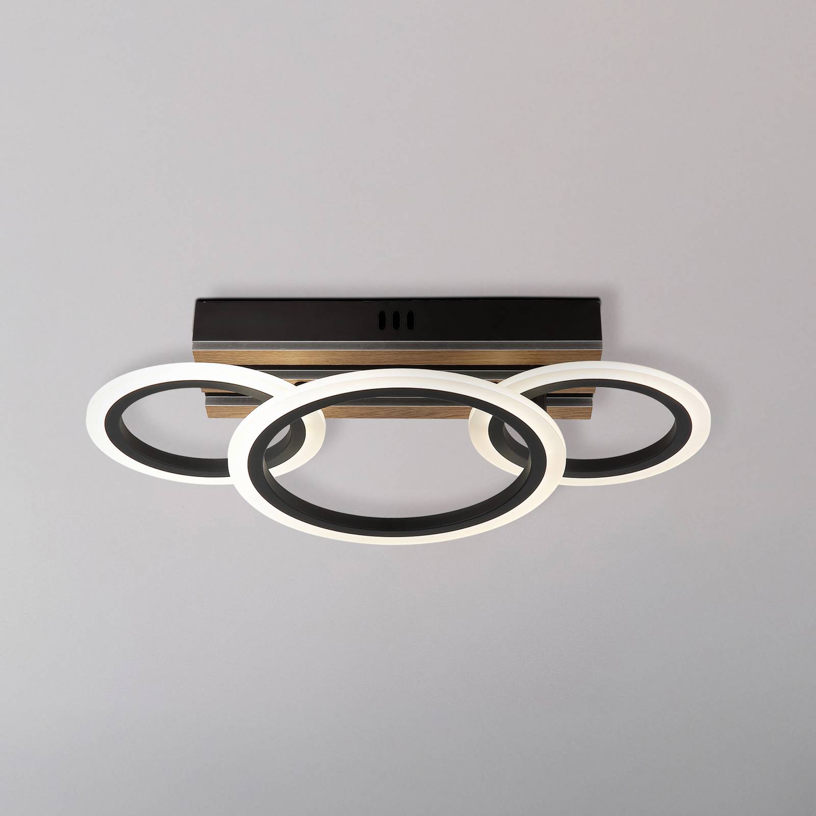 LED-Deckenlampe Blevins 3-flg. schwarz/holzoptik, Länge 46cm günstig online kaufen